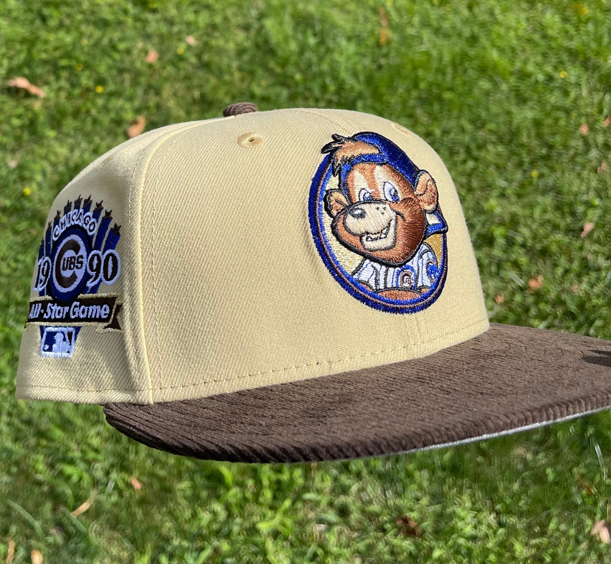 Chicago Cubs Clark The Bear Mascot 1990 All Star Game Side Patch Fitted Hat 5950 (Tan/Brown/Blue/Gray)
