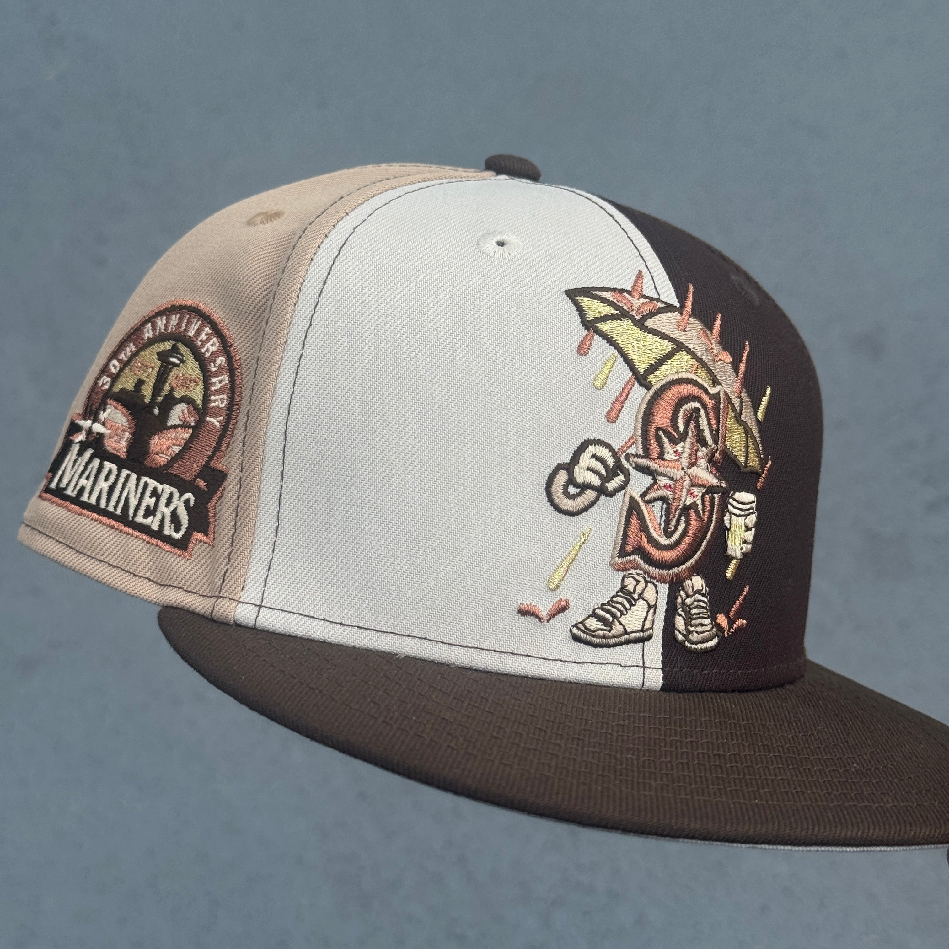Seattle Mariners Pinwheel 30th Anniversary Side Patch Fitted Hat MLB New Era 5950 (Off White/Brown/Beige/Tan/Dark Brown/Gold/Copper/Gray)