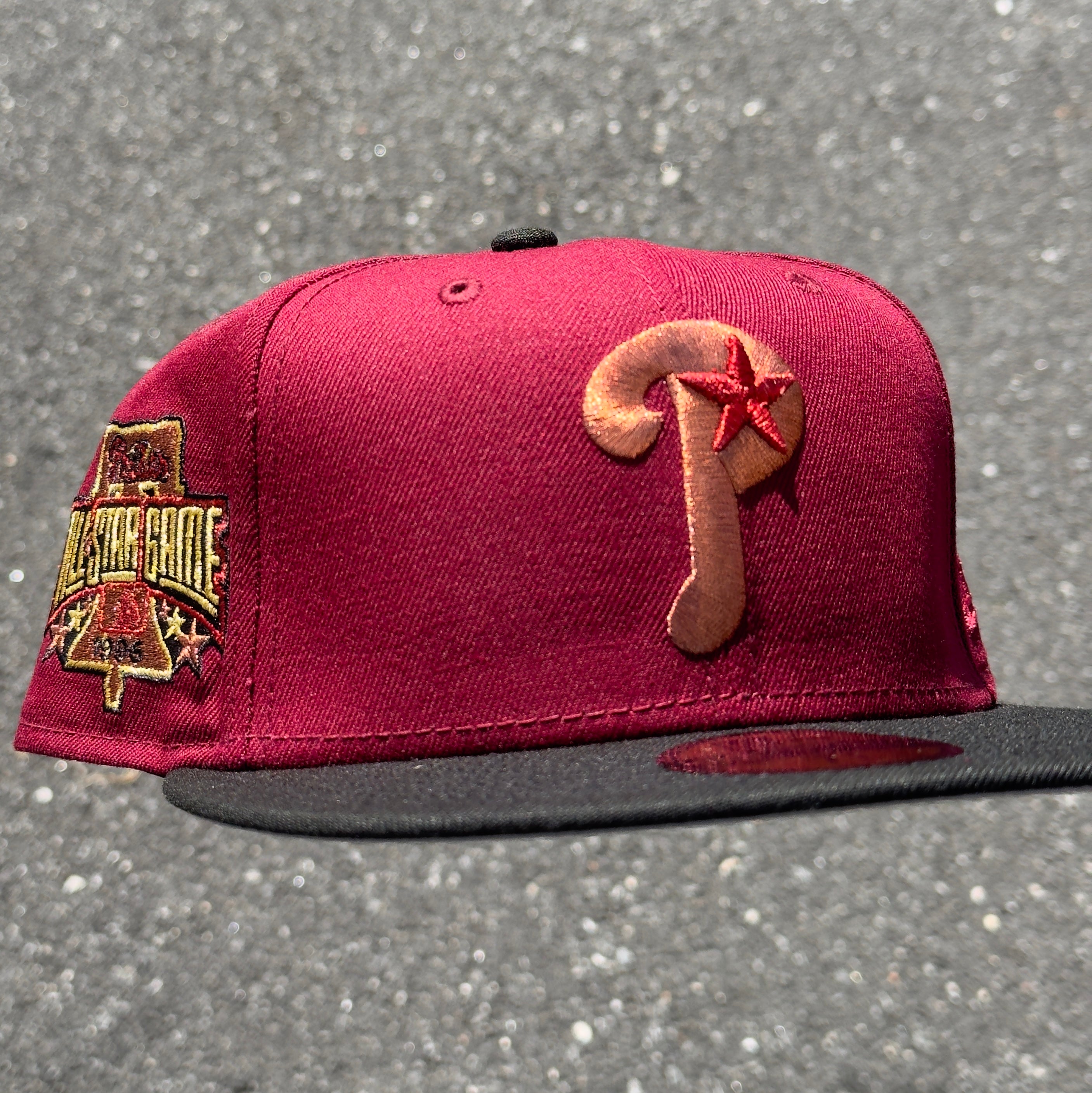 Philadelphia Phillies 1996 All Star Game Side Patch Fitted Hat New Era 5950 (Brick Red/Black/Copper/Red/Gold/Gray)