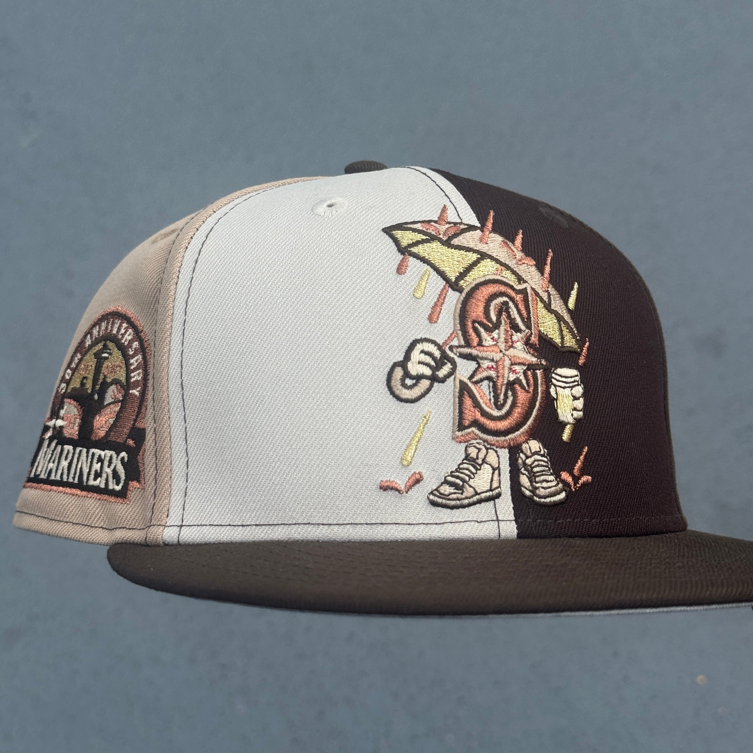 Seattle Mariners Pinwheel 30th Anniversary Side Patch Fitted Hat MLB New Era 5950 (Off White/Brown/Beige/Tan/Dark Brown/Gold/Copper/Gray)