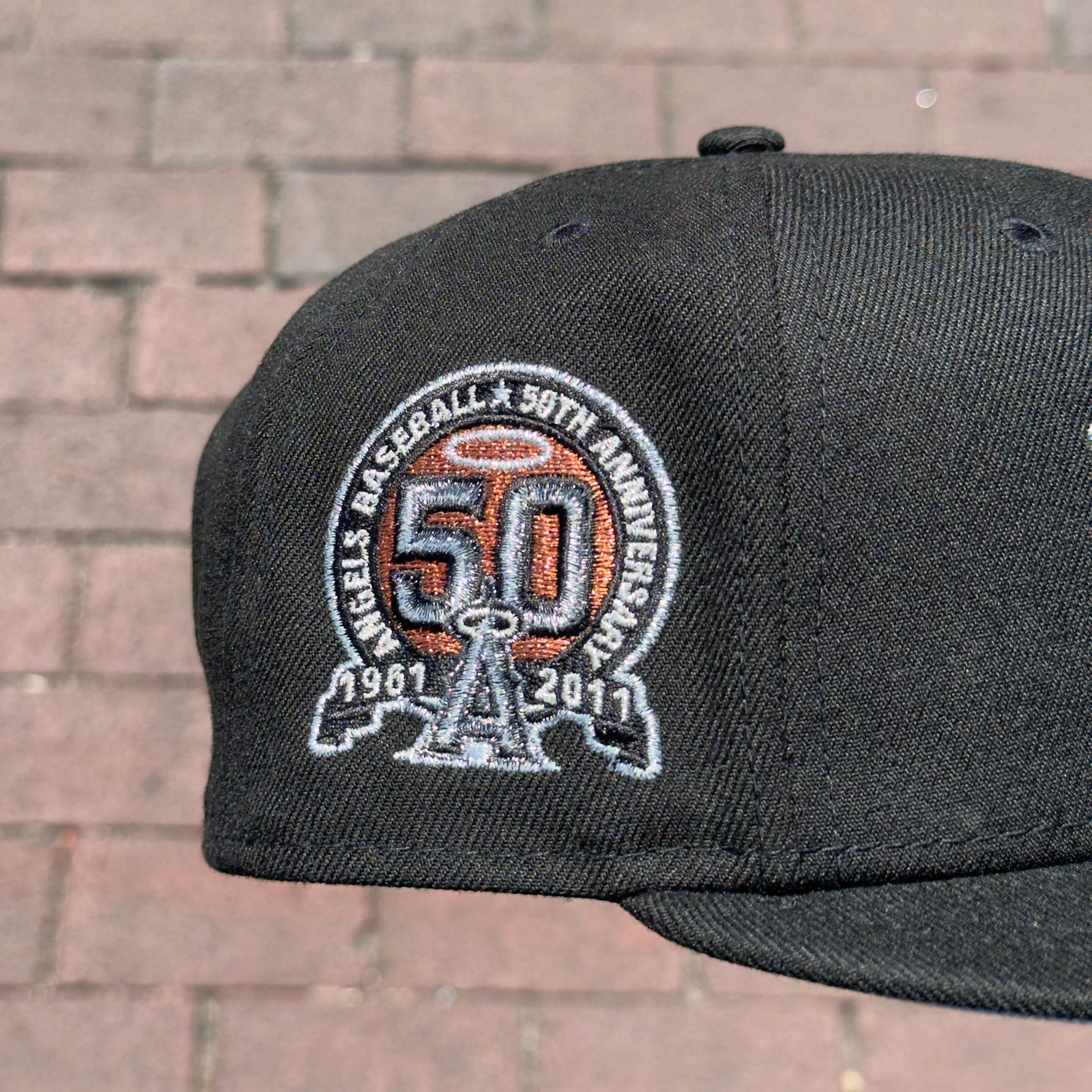 Anaheim Angels 50th Anniversary Side Patch Fitted Hat New Era 5950 (Black/Copper/Silver/Gray)