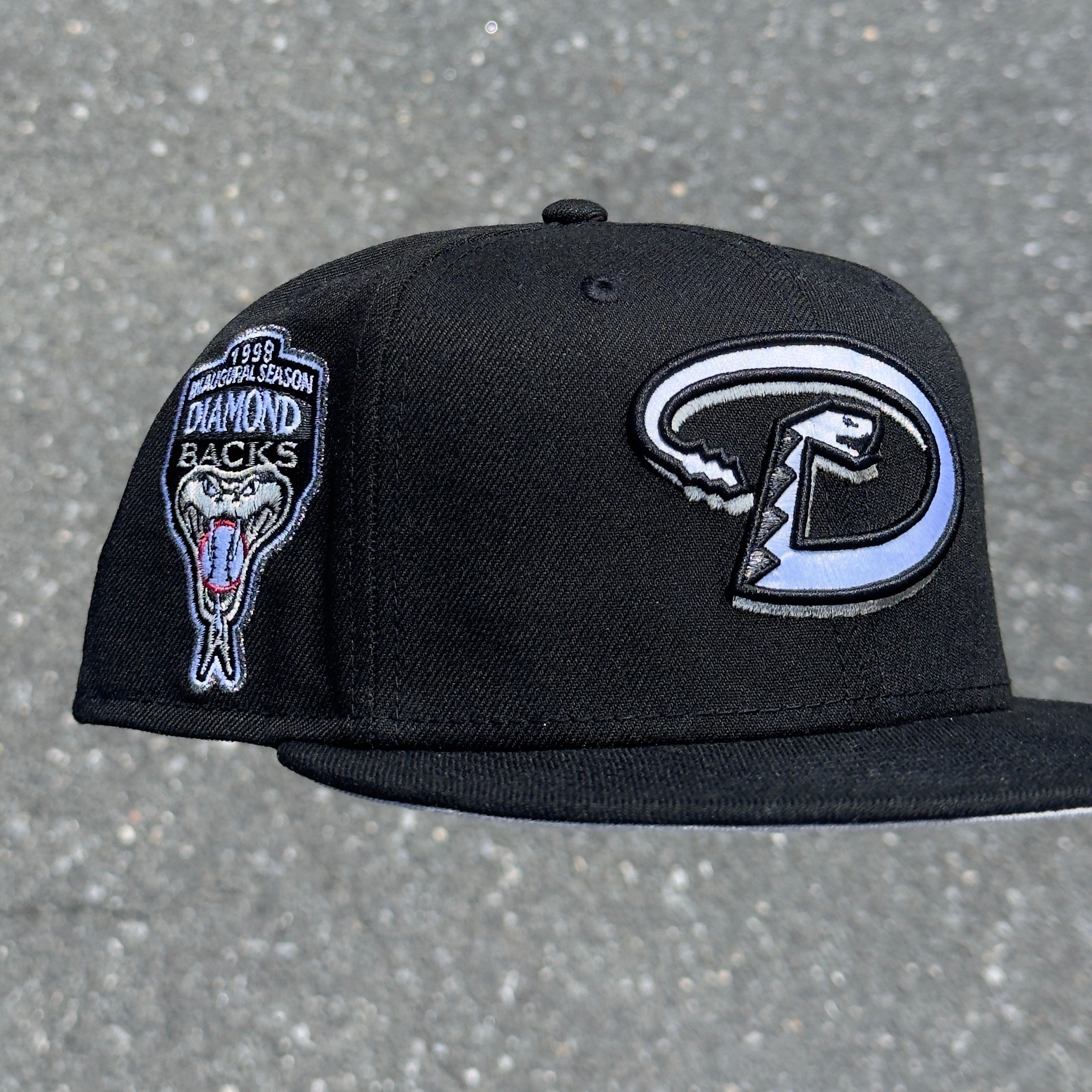 Arizona Diamondbacks 1998 Inaugural Season Side Patch Fitted Hat New Era 5950 (Black/White/Silver/Gray)