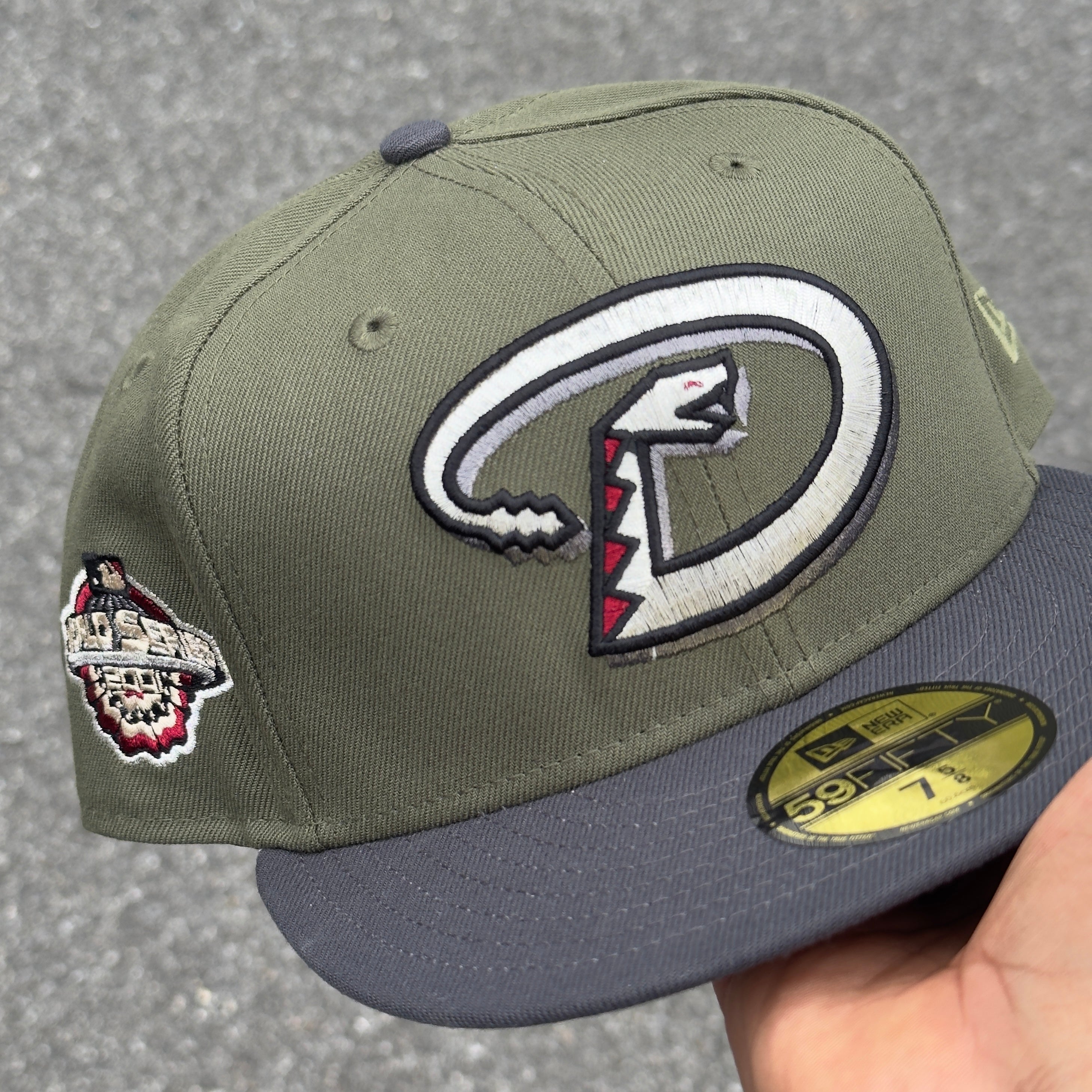 Arizona Diamondbacks 2001 World Series Side Patch Fitted Hat New Era 5950 (Olive Green/Dark Gray/Silver/Red/Tan/Gray)