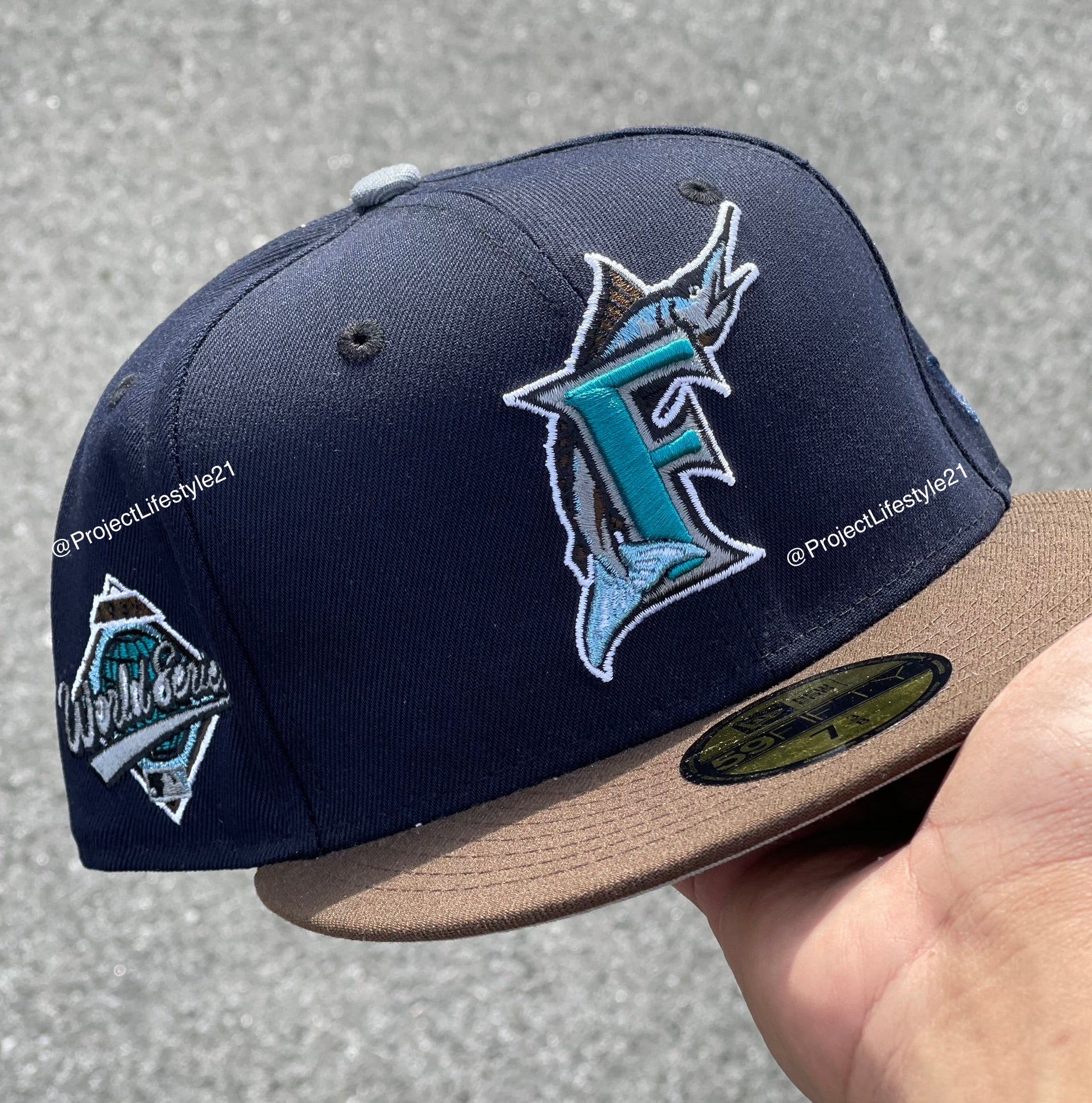 Florida Marlins 1997 World Series Patch Fitted Hat (Navy Blue/Brown) New Era 5950