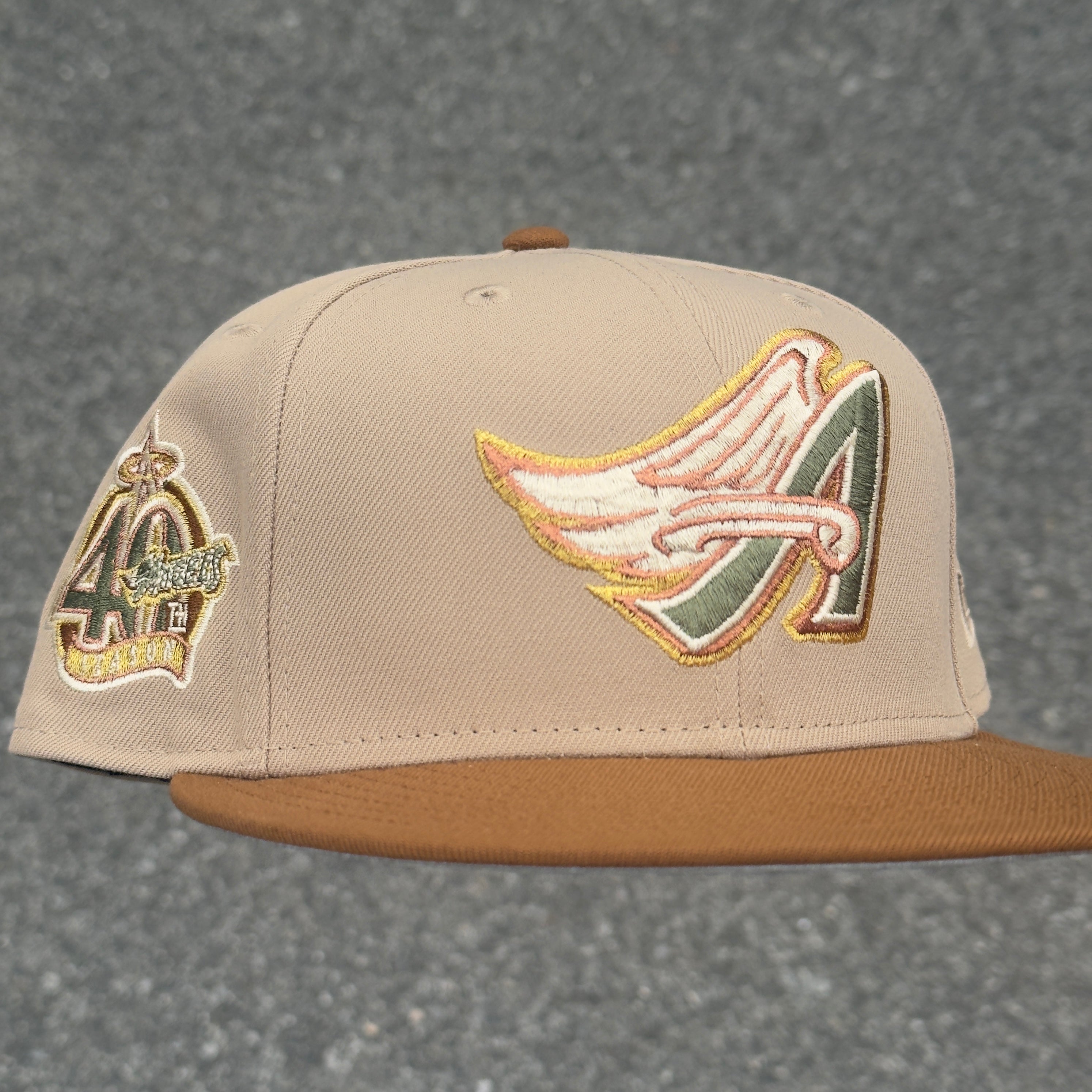 Anaheim Angels 40th Season Side Patch MLB Fitted Hat New Era 5950(Tan/Wheat/Copper/Gold/Olive/Gray)
