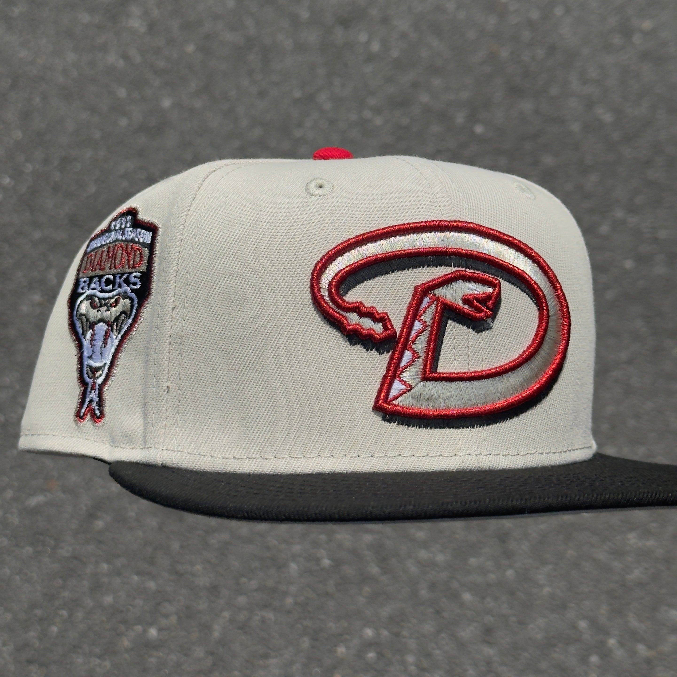 Arizona Diamondbacks 1998 Inaugural Season Side Patch Fitted Hat New Era 5950 (Stone/Black/Silver/Red/Gray)