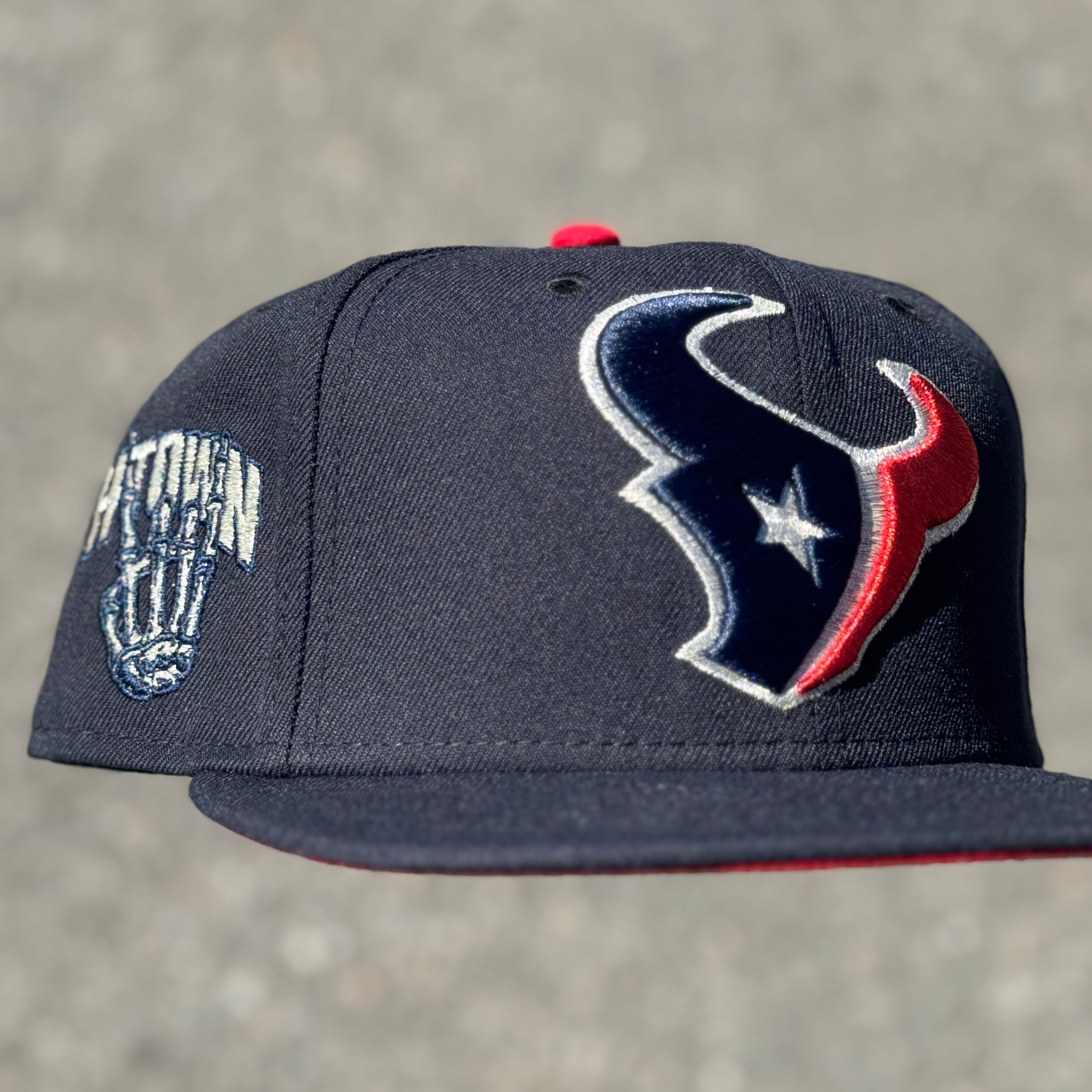 Houston Texans H Town Side Patch NFL Fitted Hat New Era 5950 (Navy Blue/Red/Silver)
