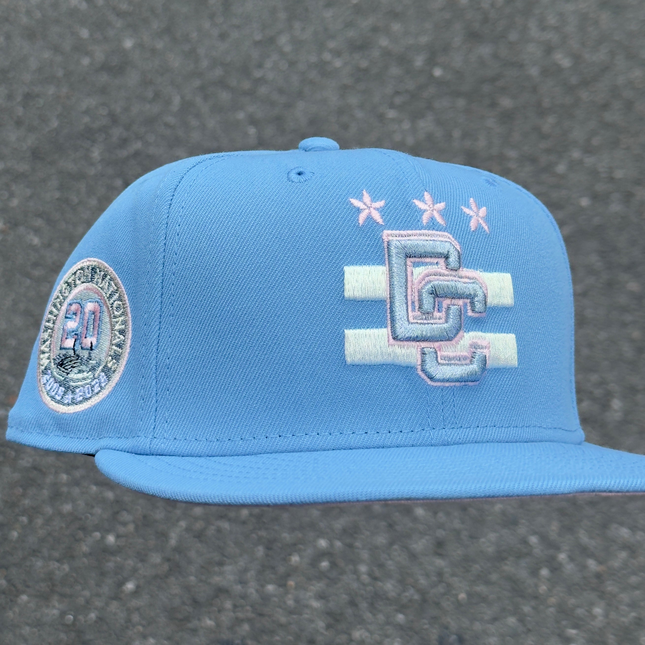 Washington Nationals 20th Anniversary Side Patch MLB Fitted Hat New Era 5950 (Sky Blue/White/Silver/Pink)