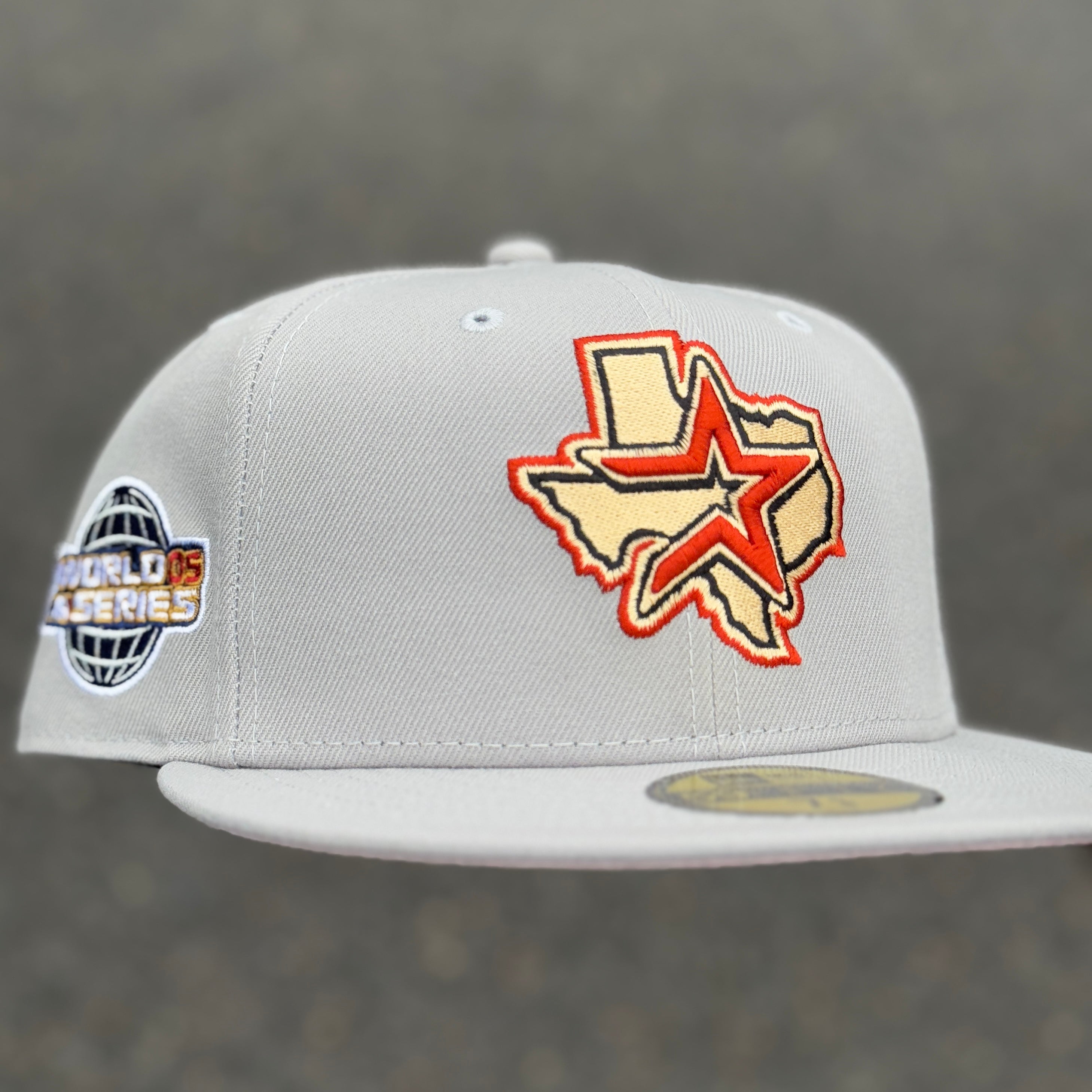 Houston Astros State Map 2005 World Series Side Patch Fitted Hat New Era 5950 (Grey/Seashell/Brick Red/Blue/White/Pink)
