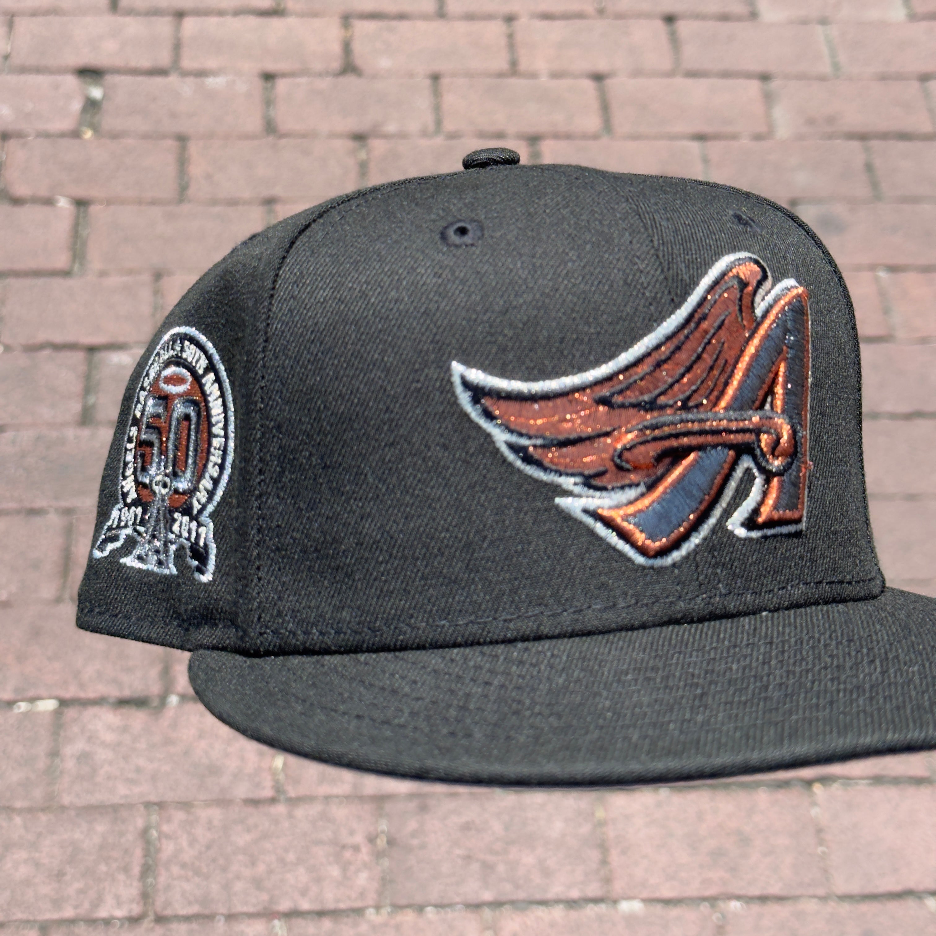 Anaheim Angels 50th Anniversary Side Patch Fitted Hat New Era 5950 (Black/Copper/Silver/Gray)