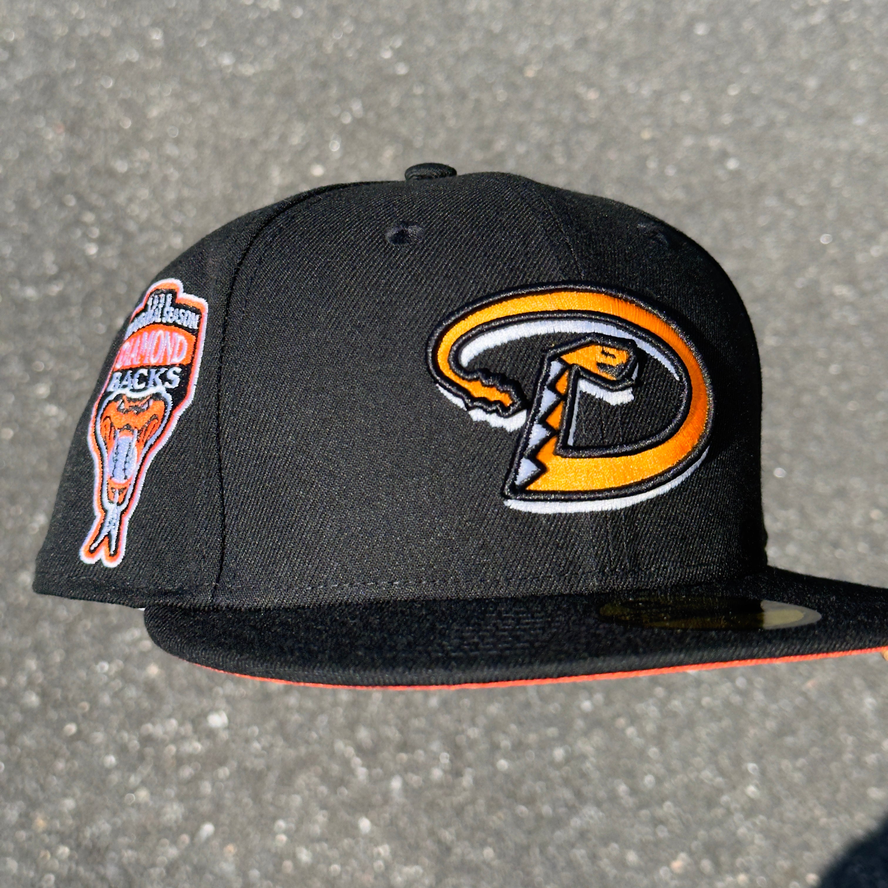 Arizona Diamondbacks 1998 Inaugural Season Side Patch Fitted Hat New Era 5950 (Black/White/Orange)