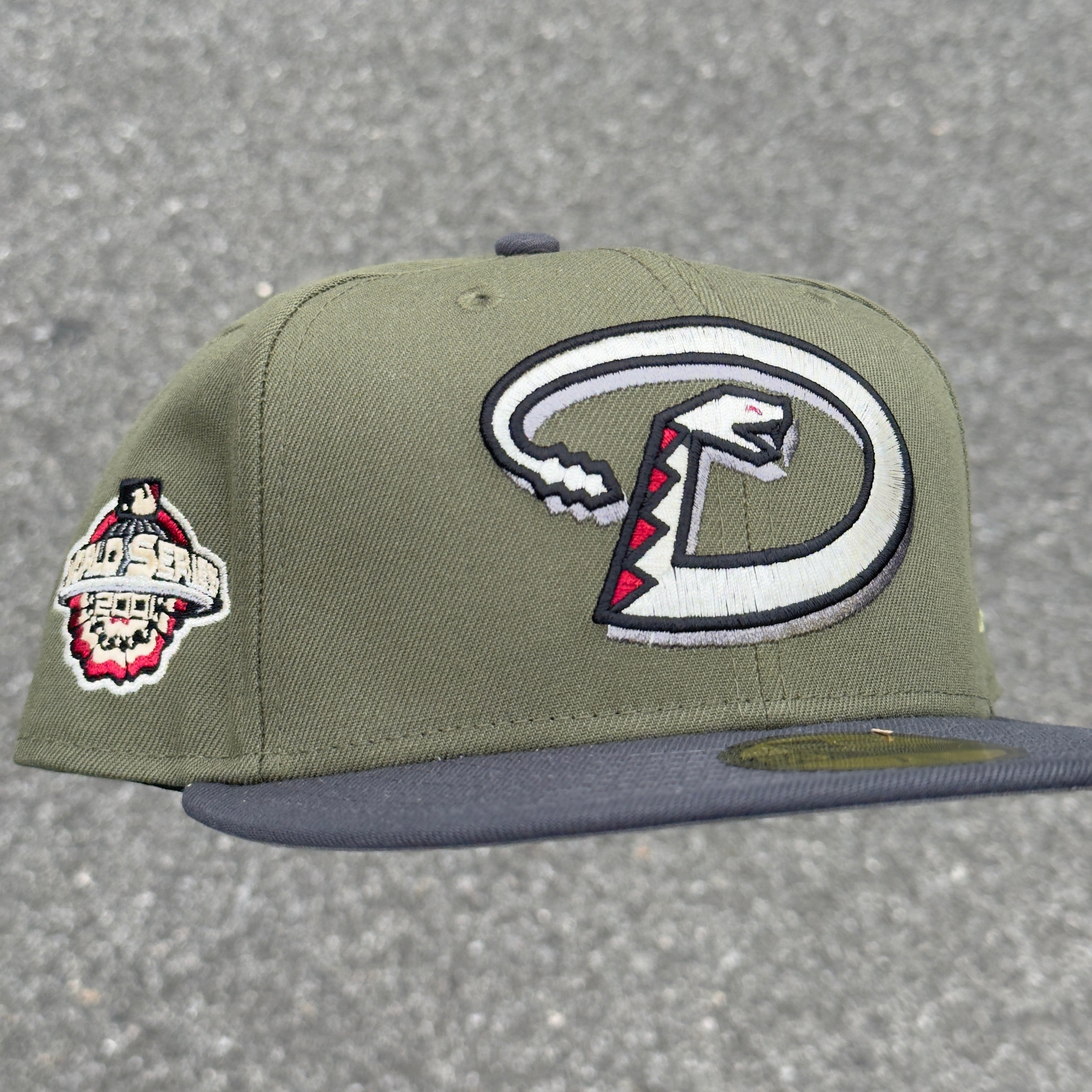 Arizona Diamondbacks 2001 World Series Side Patch Fitted Hat New Era 5950 (Olive Green/Dark Gray/Silver/Red/Tan/Gray)