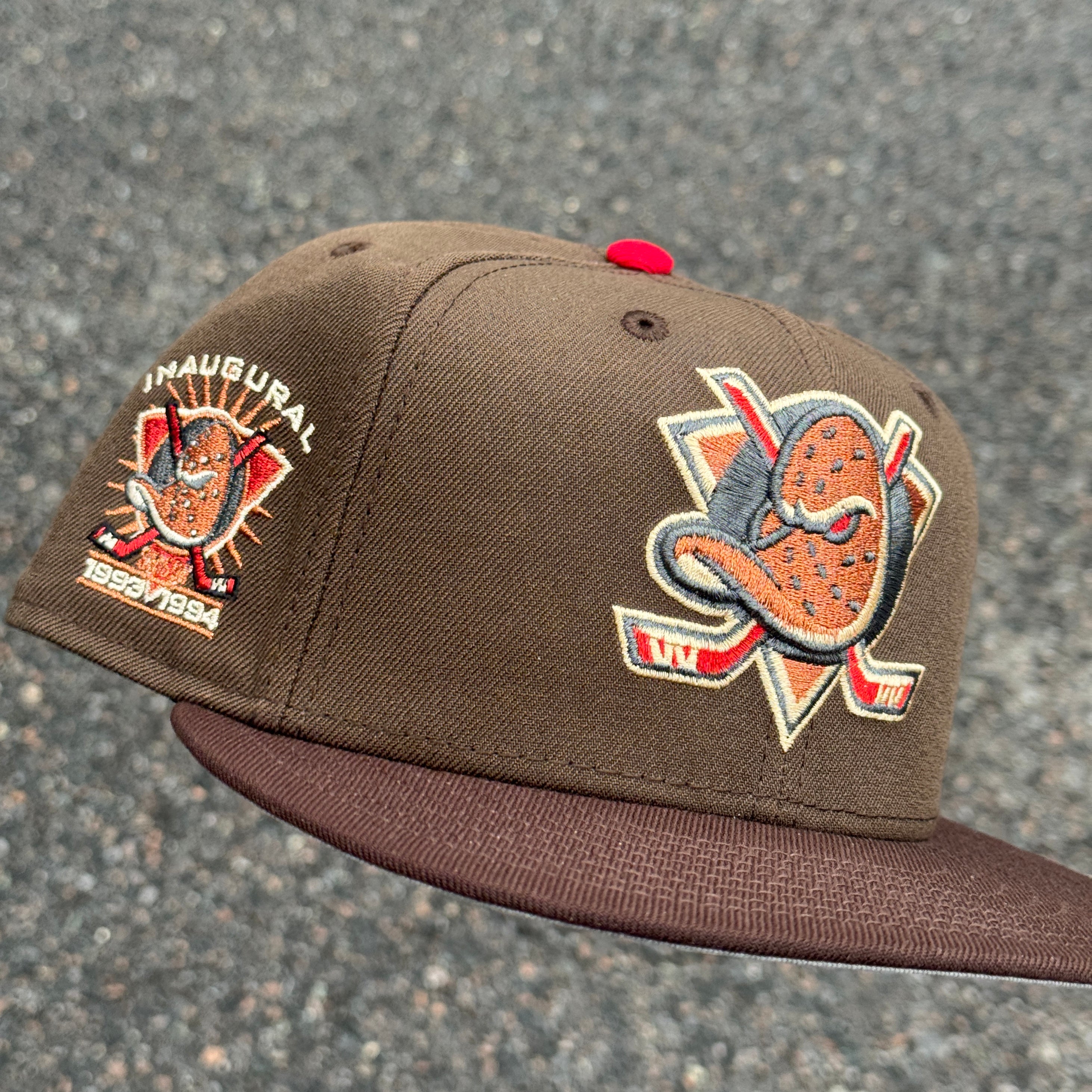 Anaheim Ducks 93-94 Inaugural Season Side Patch Fitted Hat New Era 5950 NHL (Brown / Burntwood / Copper / Red / Black / Gray)