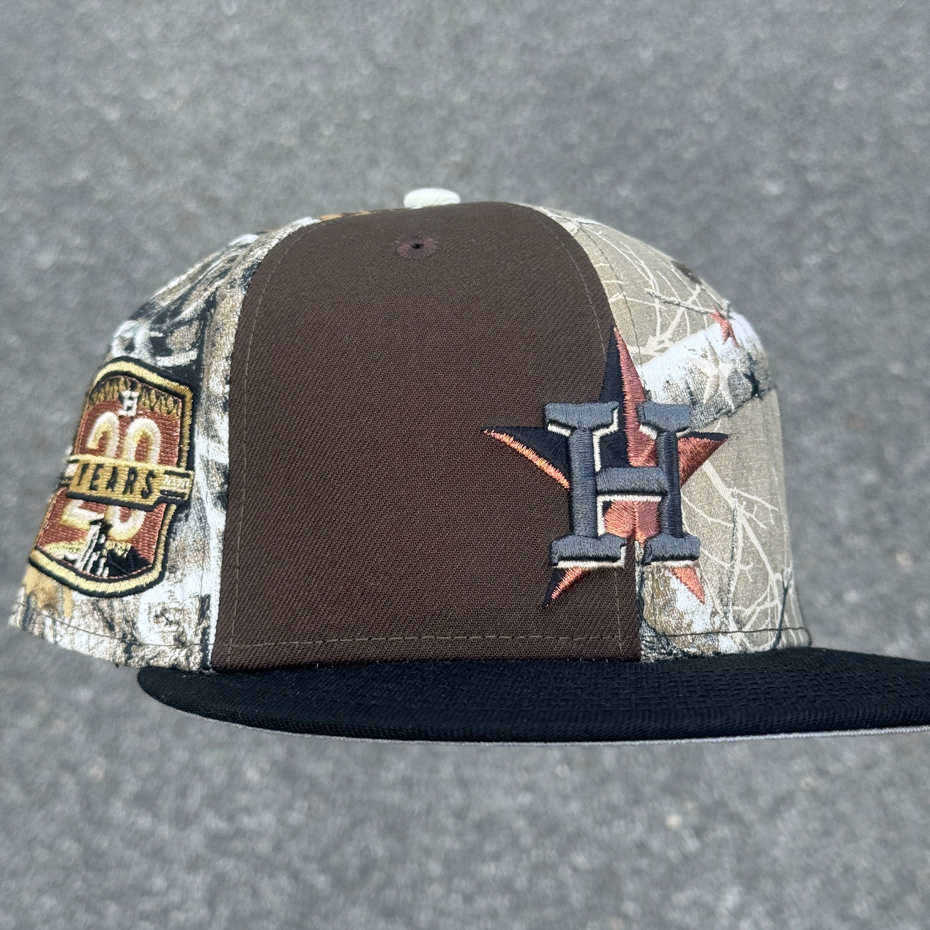 Houston Astros Pinwheel 20 Years Side Patch Fitted Hat MLB New Era 5950 (Real Tree/Brown/Black/Copper/Gold/Gray)