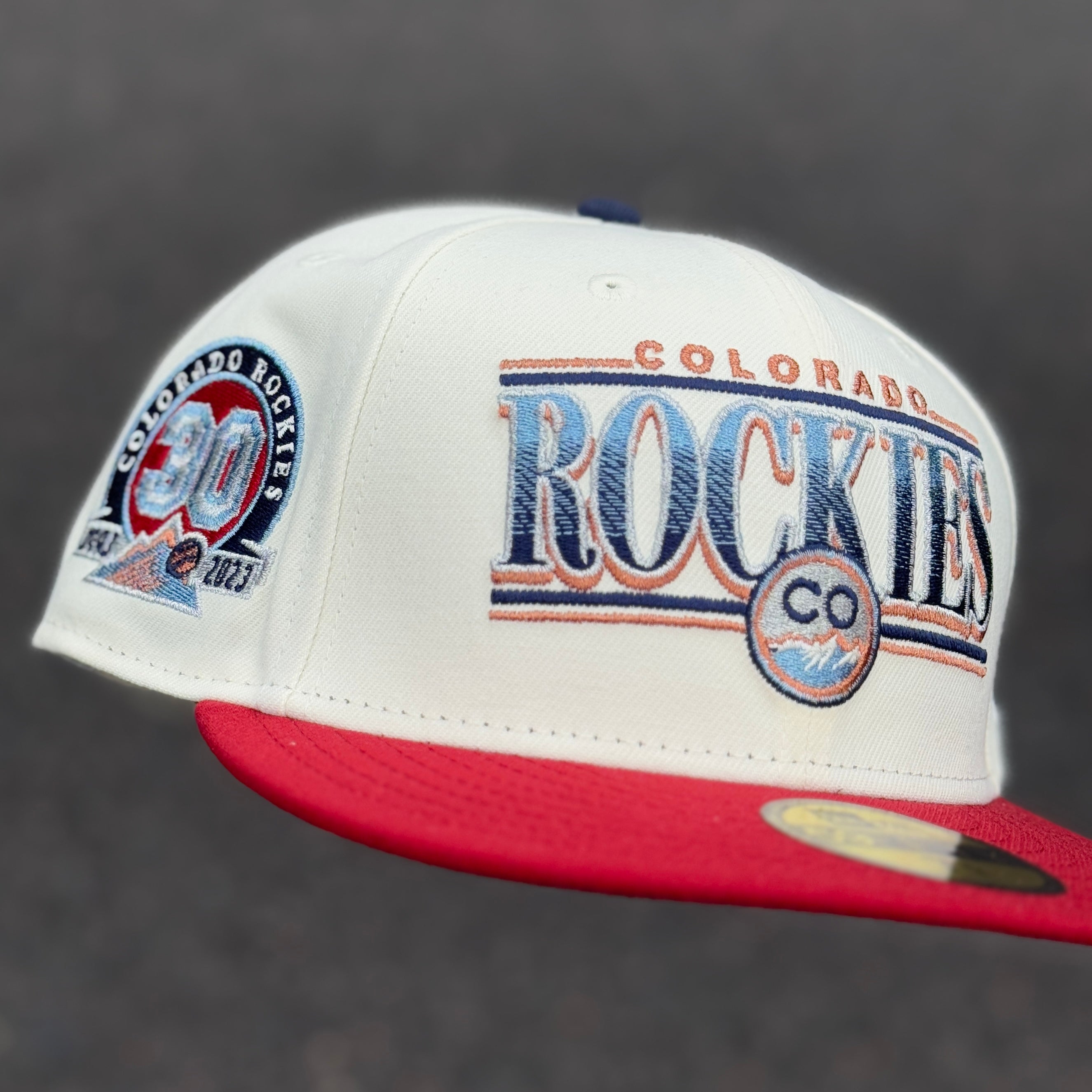 Colorado Rockies 30th Anniversary Side Patch Fitted Hat New Era 5950(Off White/Brick Red/Navy Blue/Sky Blue/Copper/Grey)