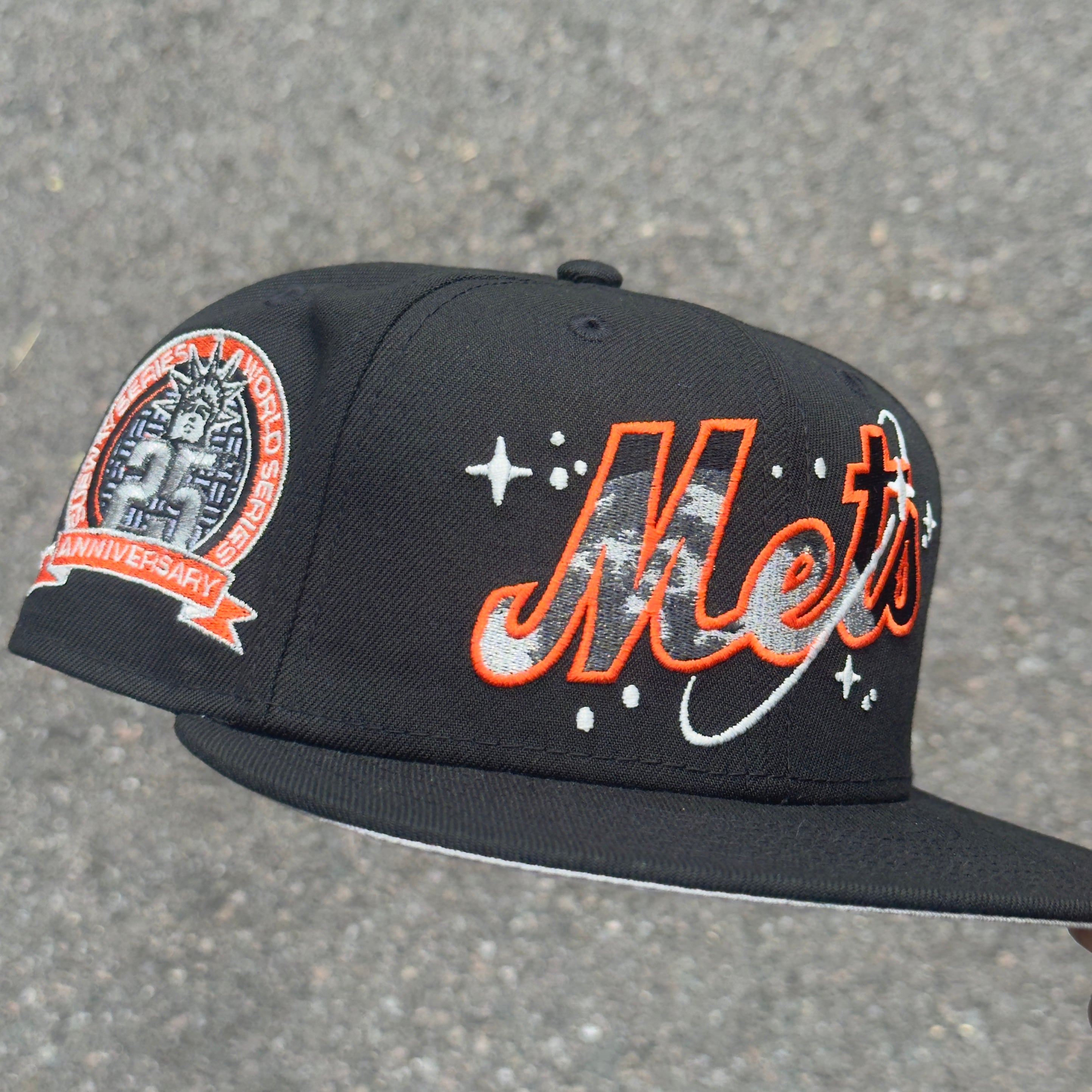 New York Mets 25th Anniversary Subway Series Side Patch MLB Fitted Hat New Era 5950 (Black/Orange/Silver/Gray)