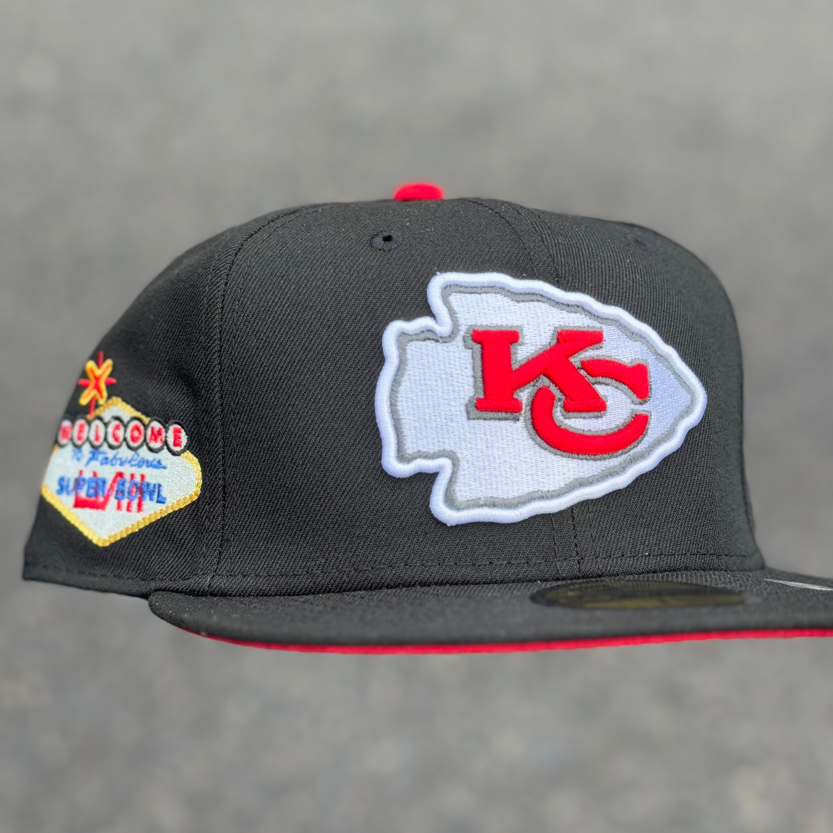 Kansas City Chiefs Super Bowl LVIII 58 Side Patch Fitted Hat New Era 5950 (Black/White/Red/Gold/Blue)