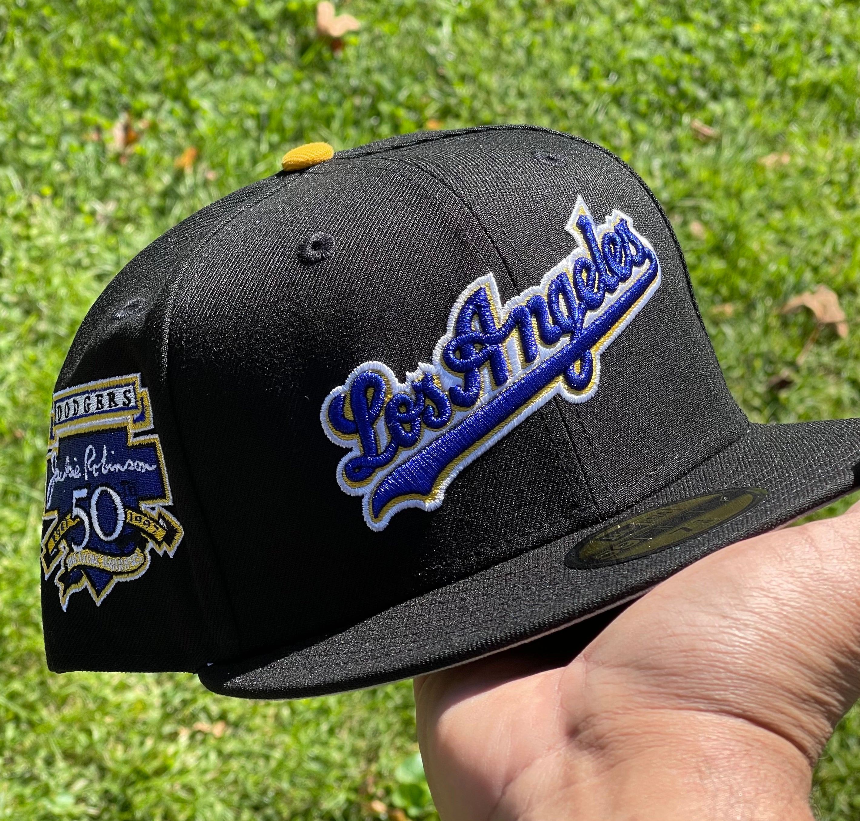Los Angeles Dodgers Jackie Robinson 50th Anniversary Side Patch Fitted Hat 5950 (Black/Royal Blue/Yellow/White/Gold/Gray)