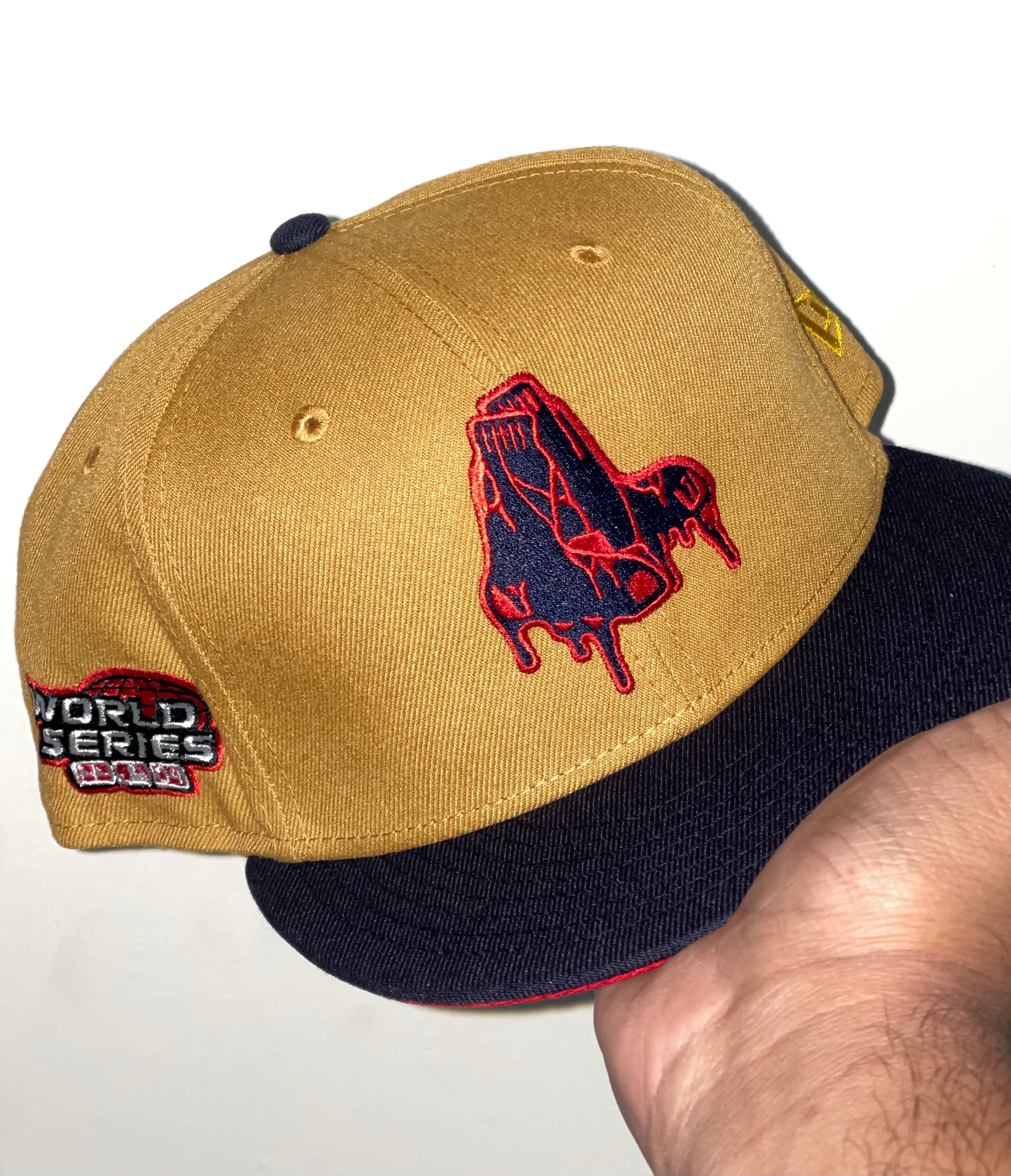 Boston Red Sox Drippy 2004 World Series Patch Fitted Hat (Wheat/Navy/White/Red) New Era 5950
