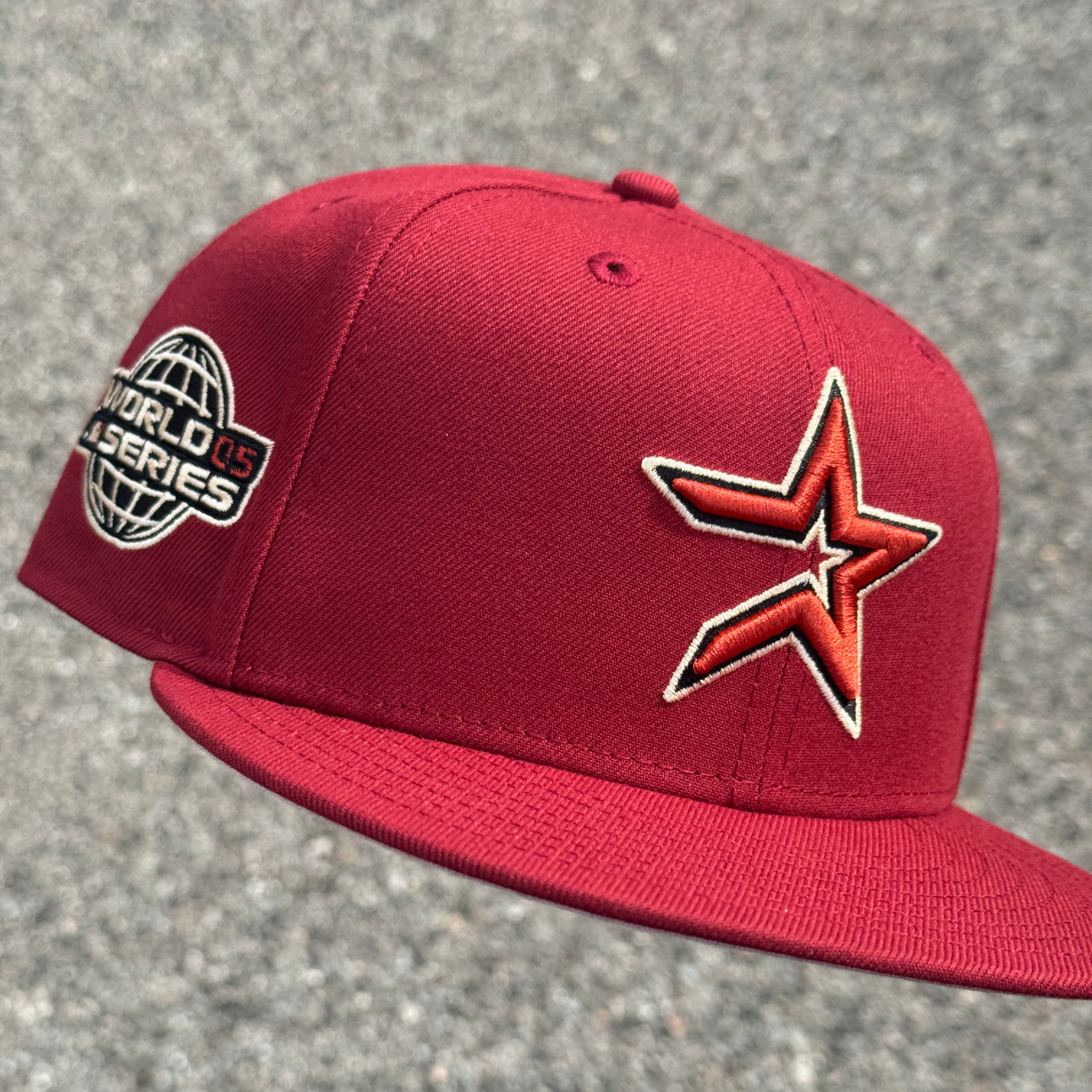 Houston Astros 2005 World Series Side Patch Fitted Hat New Era 5950 (Brick Red/Black/Seashell/Pink)