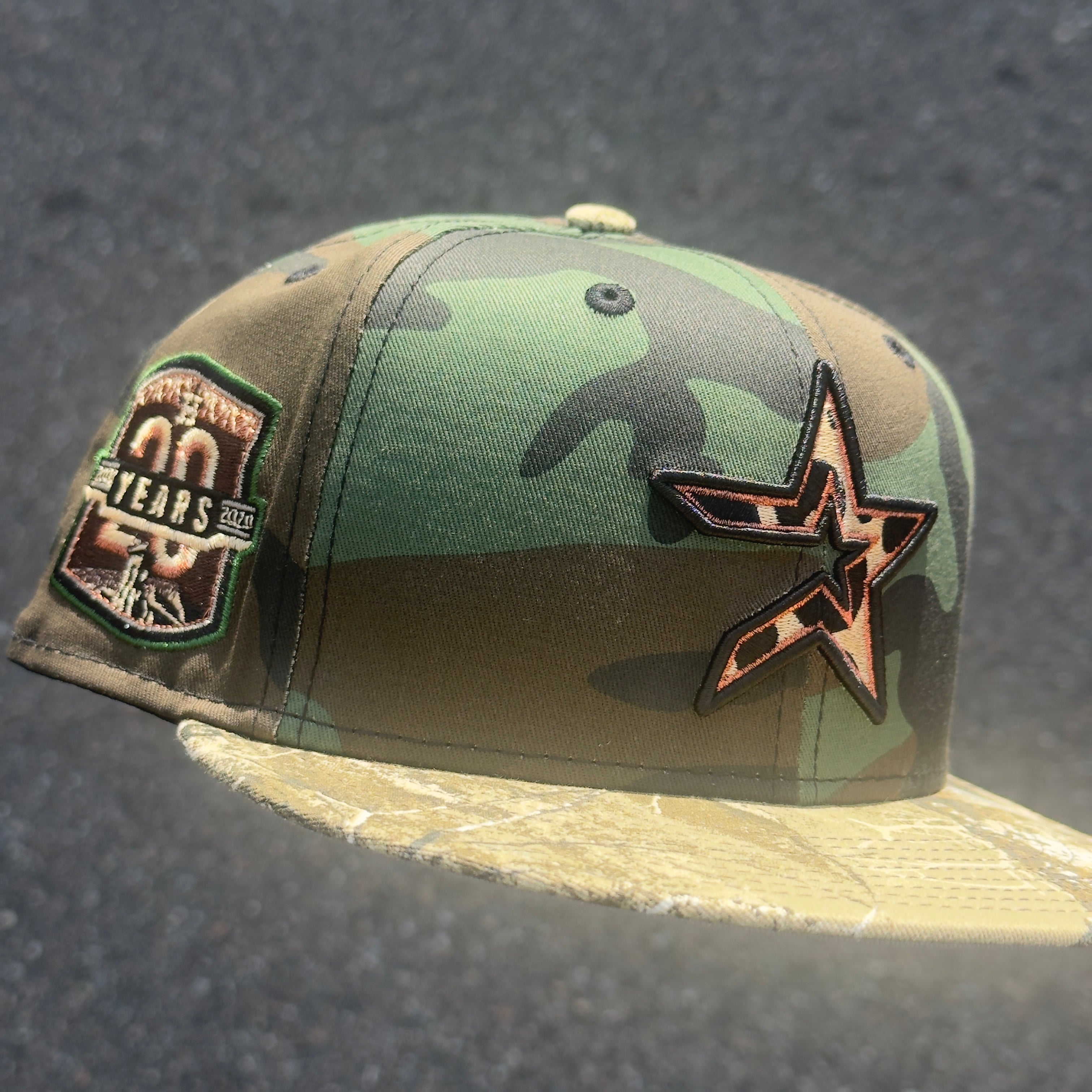 Houston Astros 20th Anniversary Army-Real Tree-Cow Print Side Patch Fitted Hat New Era 5950 (Army/Real Tree/Black/Copper/Tan/Cow Print/Gray)