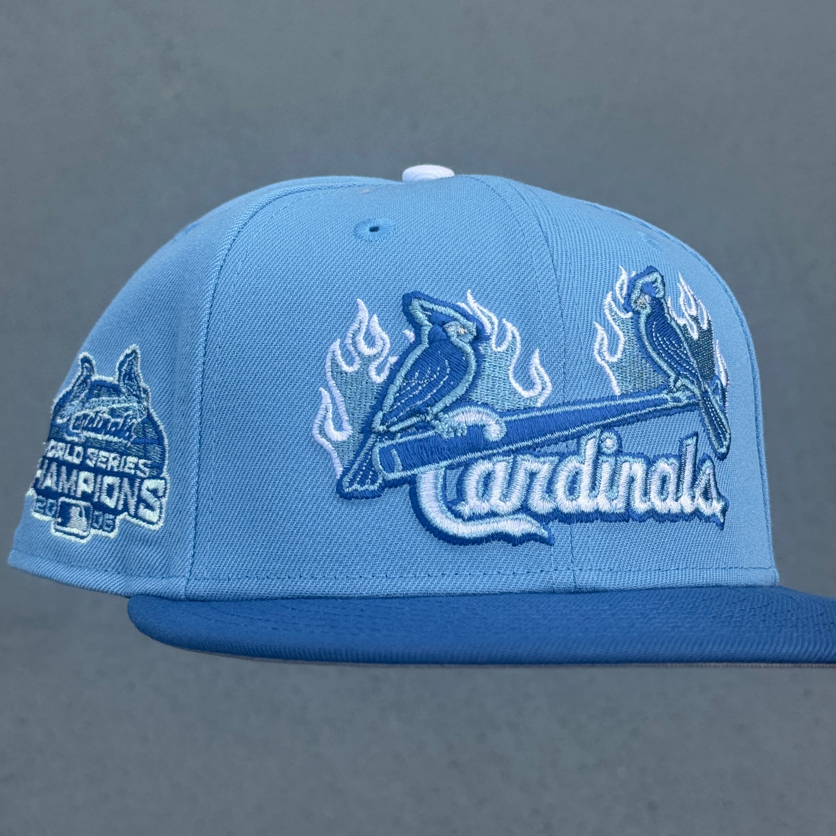 St.Louis Cardinals 2006 World Series Side Patch Fitted Hat MLB New Era 5950 (Sky Blue/Blue/Iris/White/Gray)