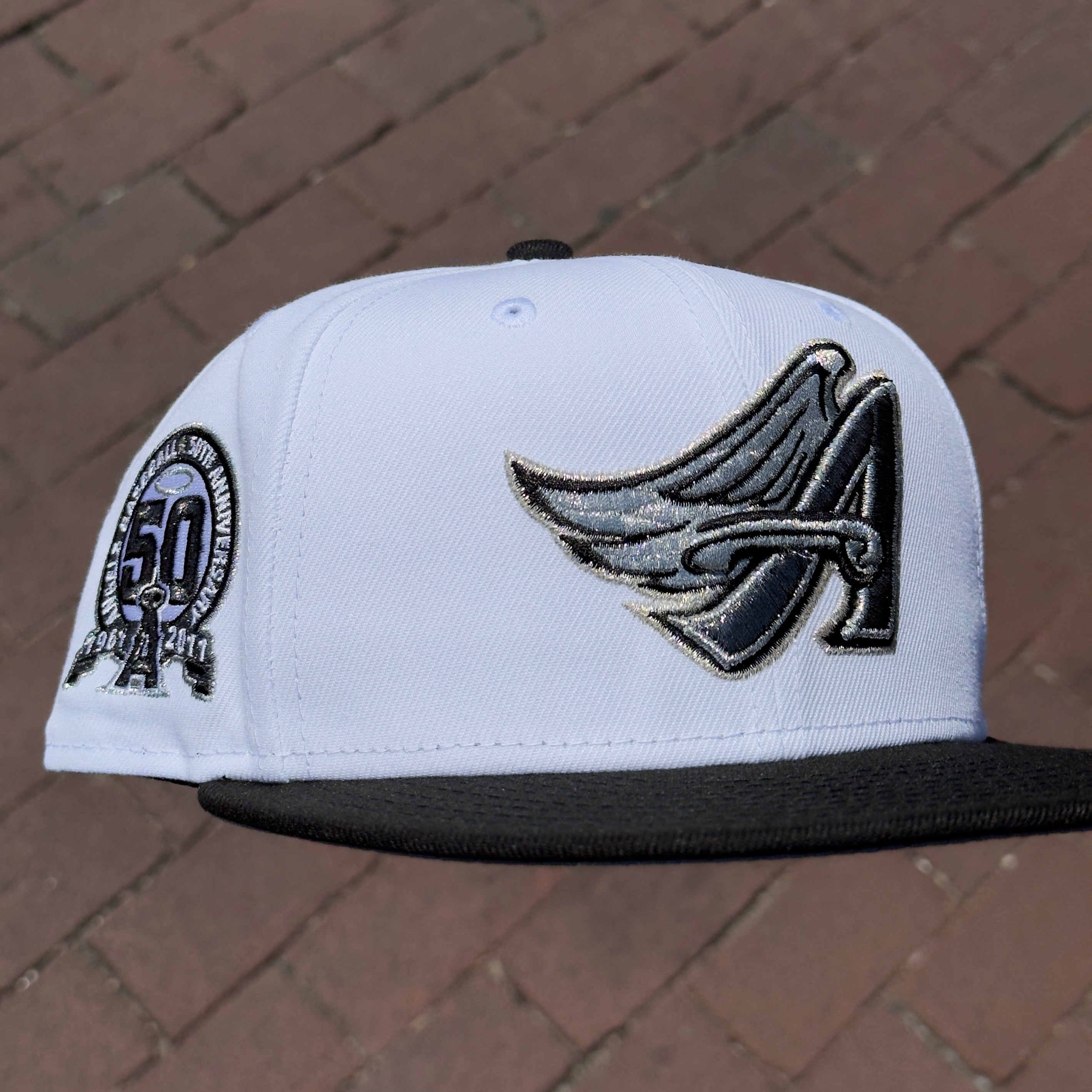 Anaheim Angels 50th Anniversary Side Patch Fitted Hat New Era 5950 (White/Black/Silver/Gray)