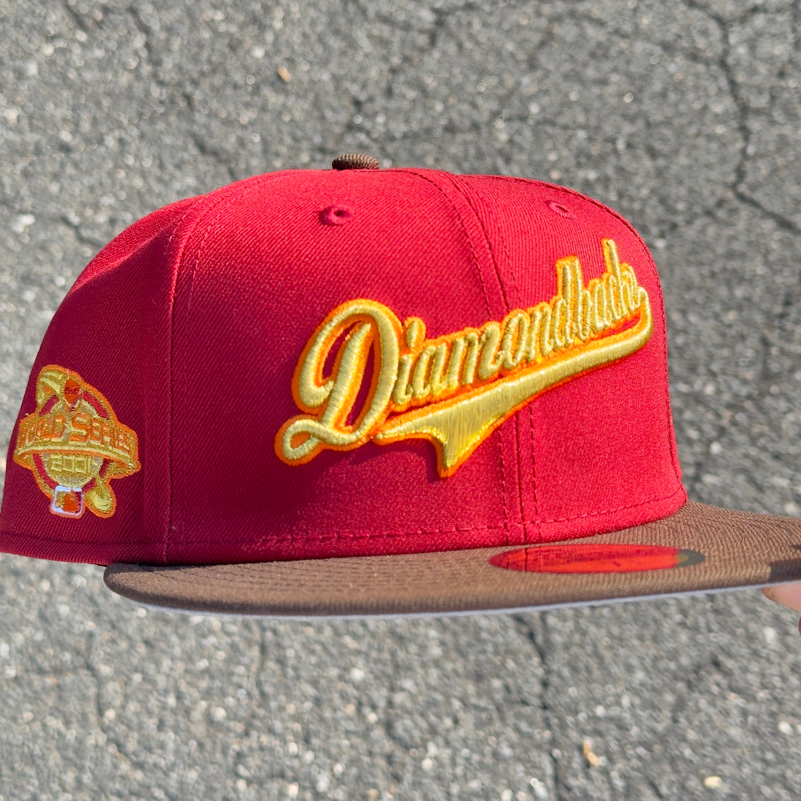 Arizona Diamondbacks 2001 World Series Side Patch Fitted Hat New Era 5950 (Red/Brown/Gold/Orange/Gray)