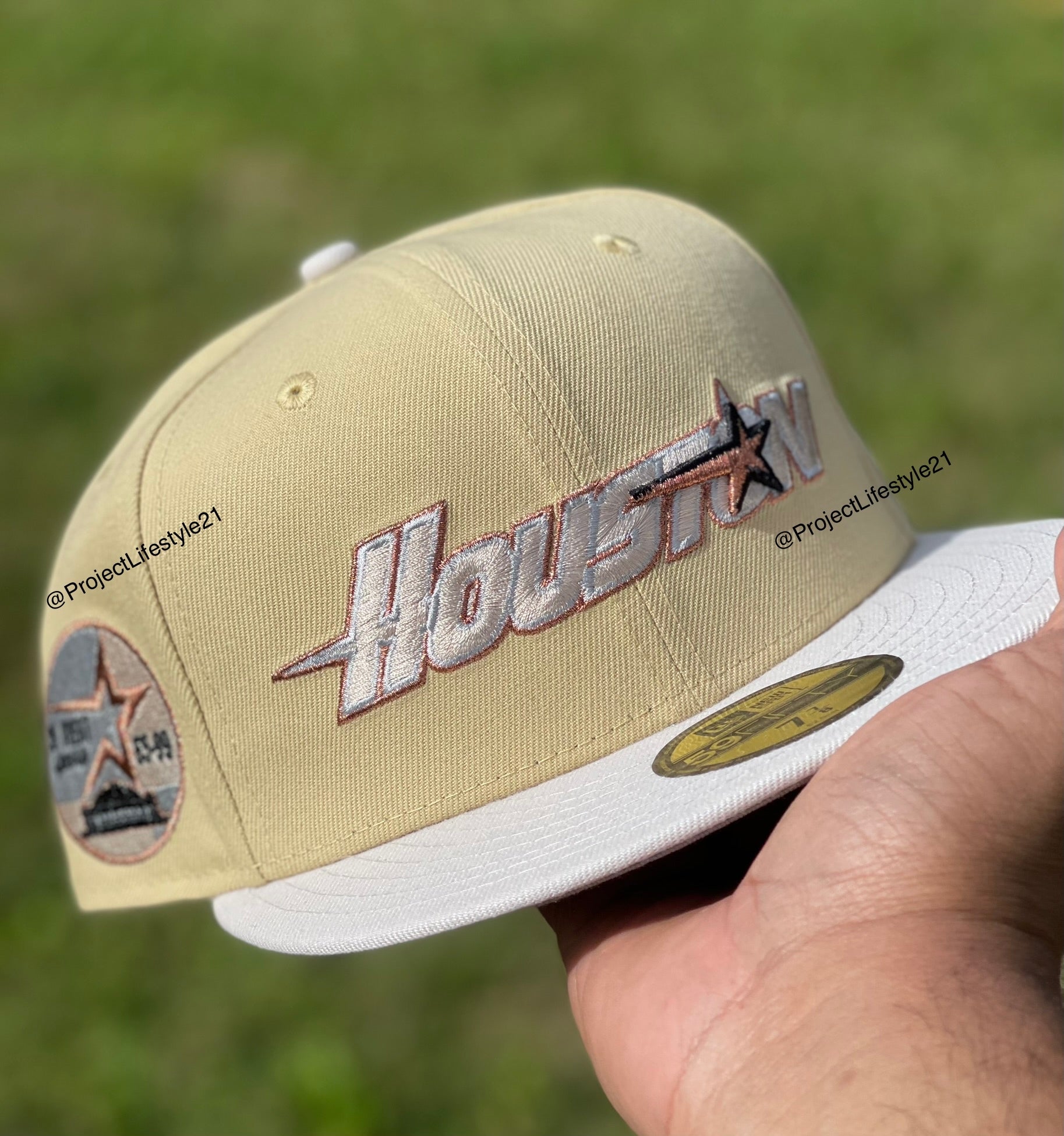 Houston Astros 35 Great Years Patch Fitted Hat (Vegas Gold/Cream)
