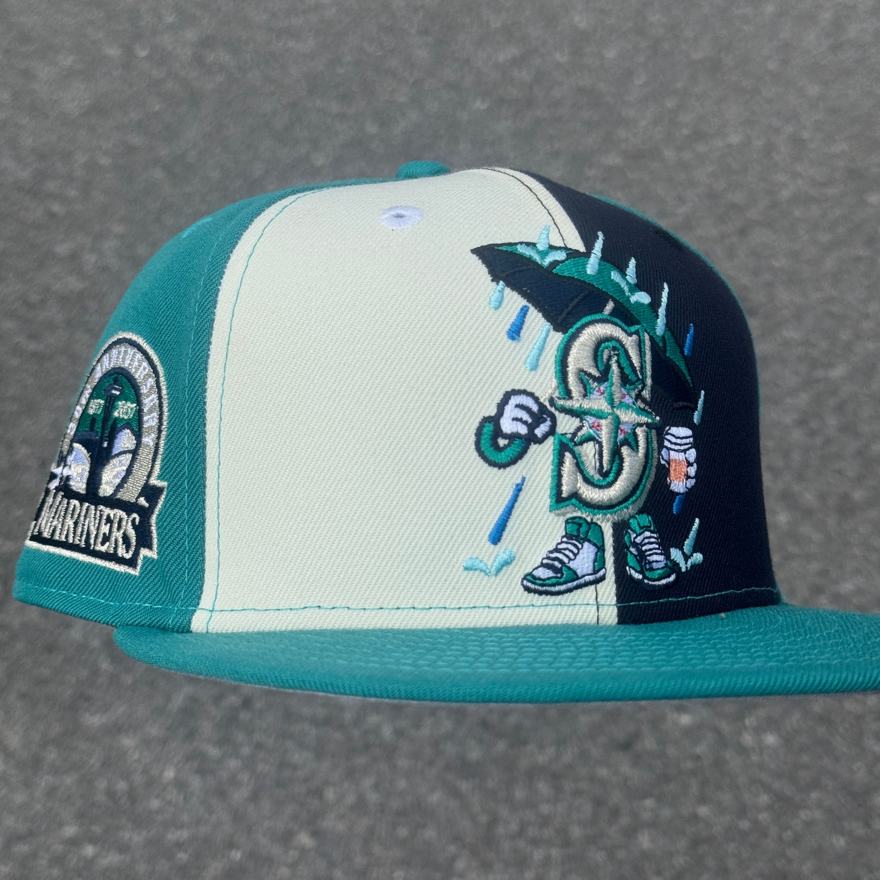 Seattle Mariners Pinwheel 30th Anniversary Side Patch Fitted Hat MLB New Era 5950 (Teal/Navy/White/Silver/Gray)