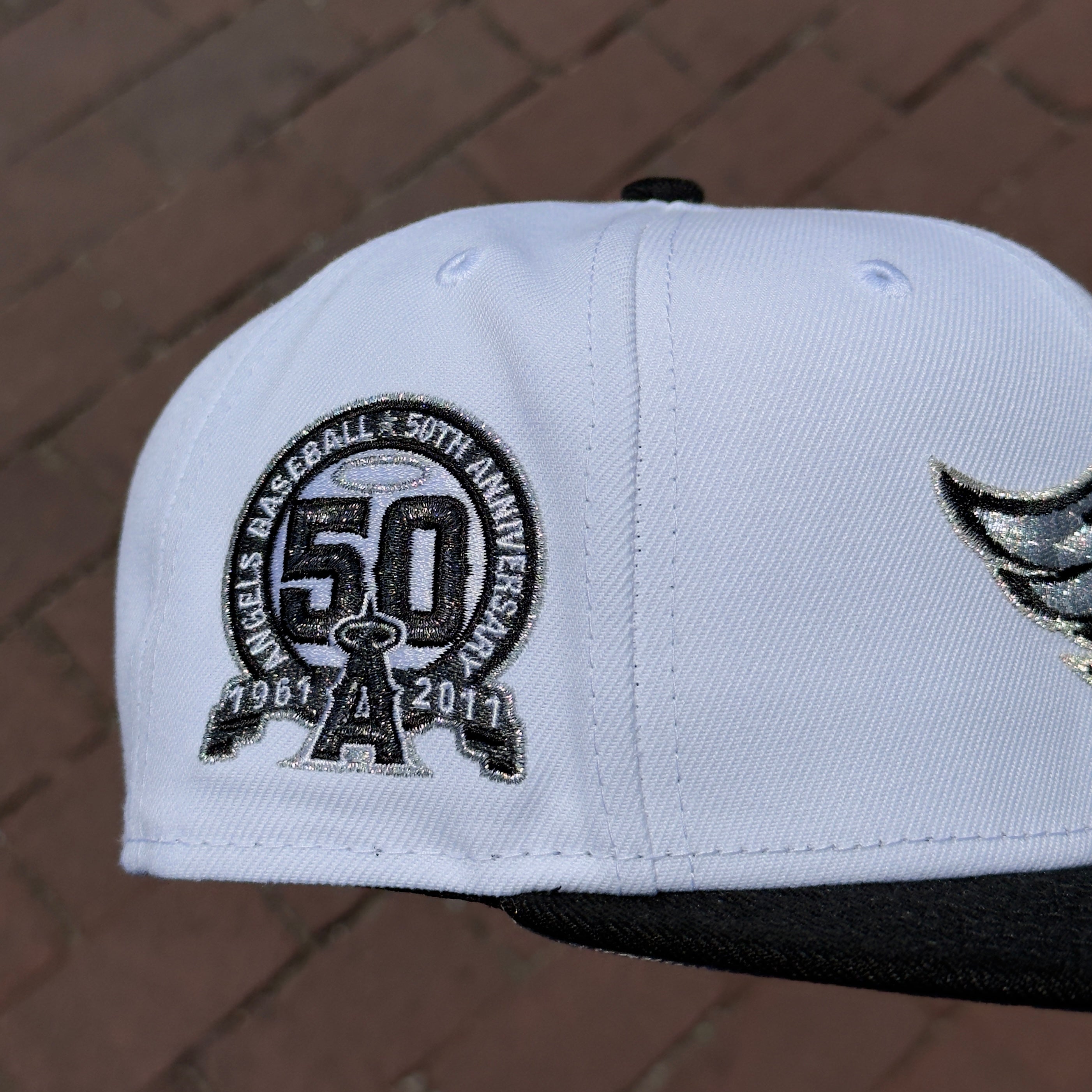 Anaheim Angels 50th Anniversary Side Patch Fitted Hat New Era 5950 (White/Black/Silver/Gray)