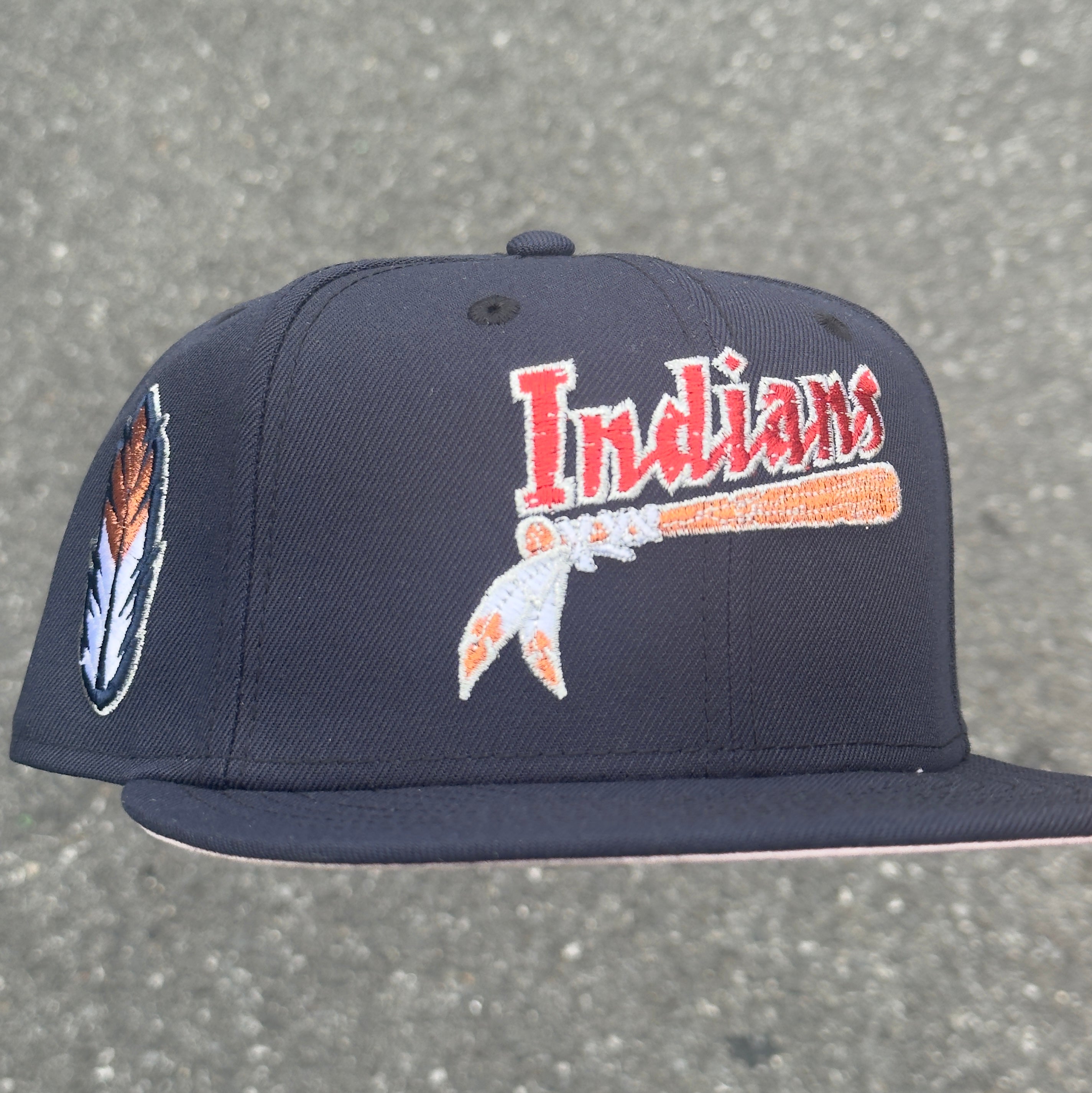 Kinston Indians Feather Side Patch MILB Fitted Hat New Era 5950(Navy Blue/White/Red/Silver/Copper/Pink)