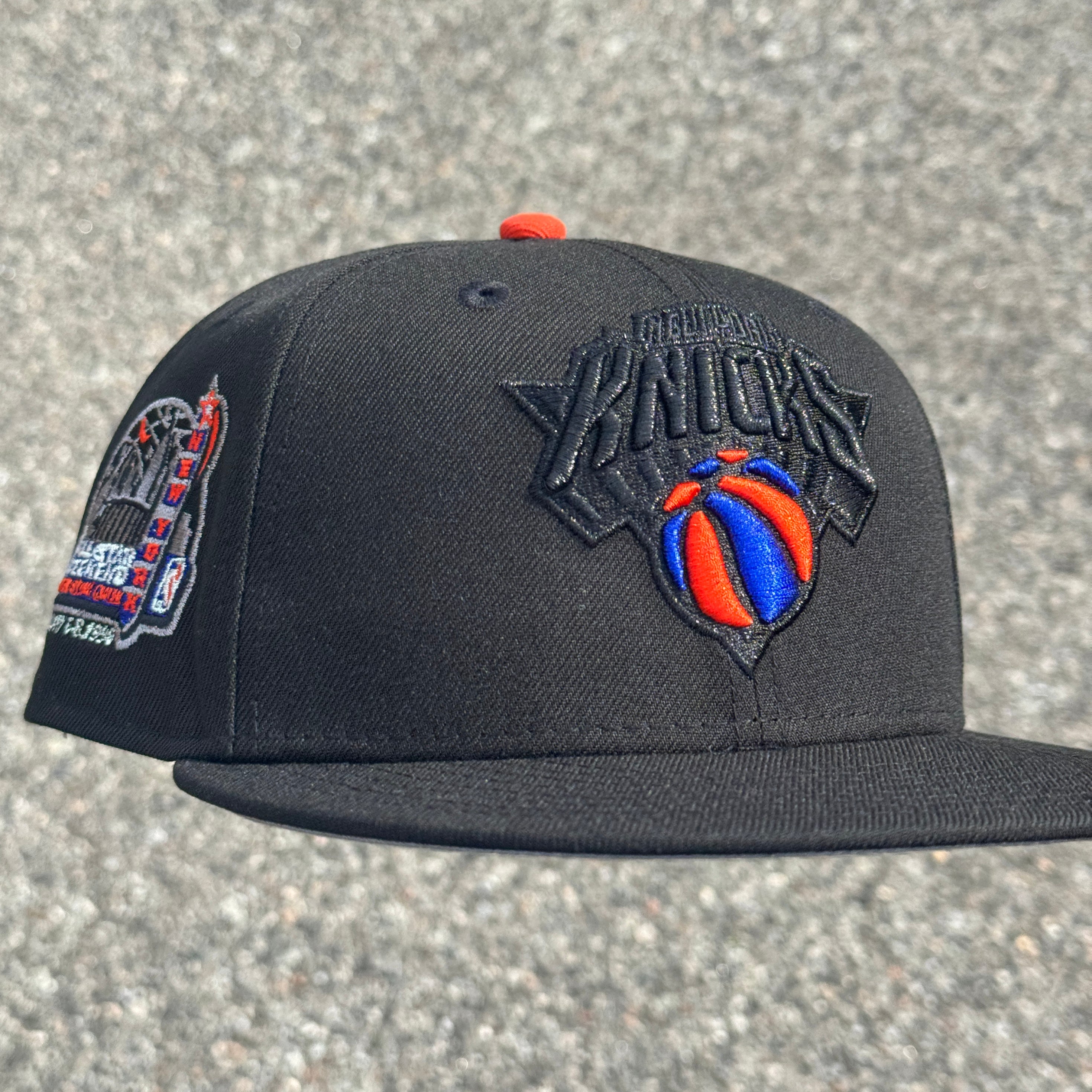 New York Knicks 1999 All Star Weekend Side Patch NBA Fitted Hat New Era 5950 (Black/White/Blue/Orange/Gray)