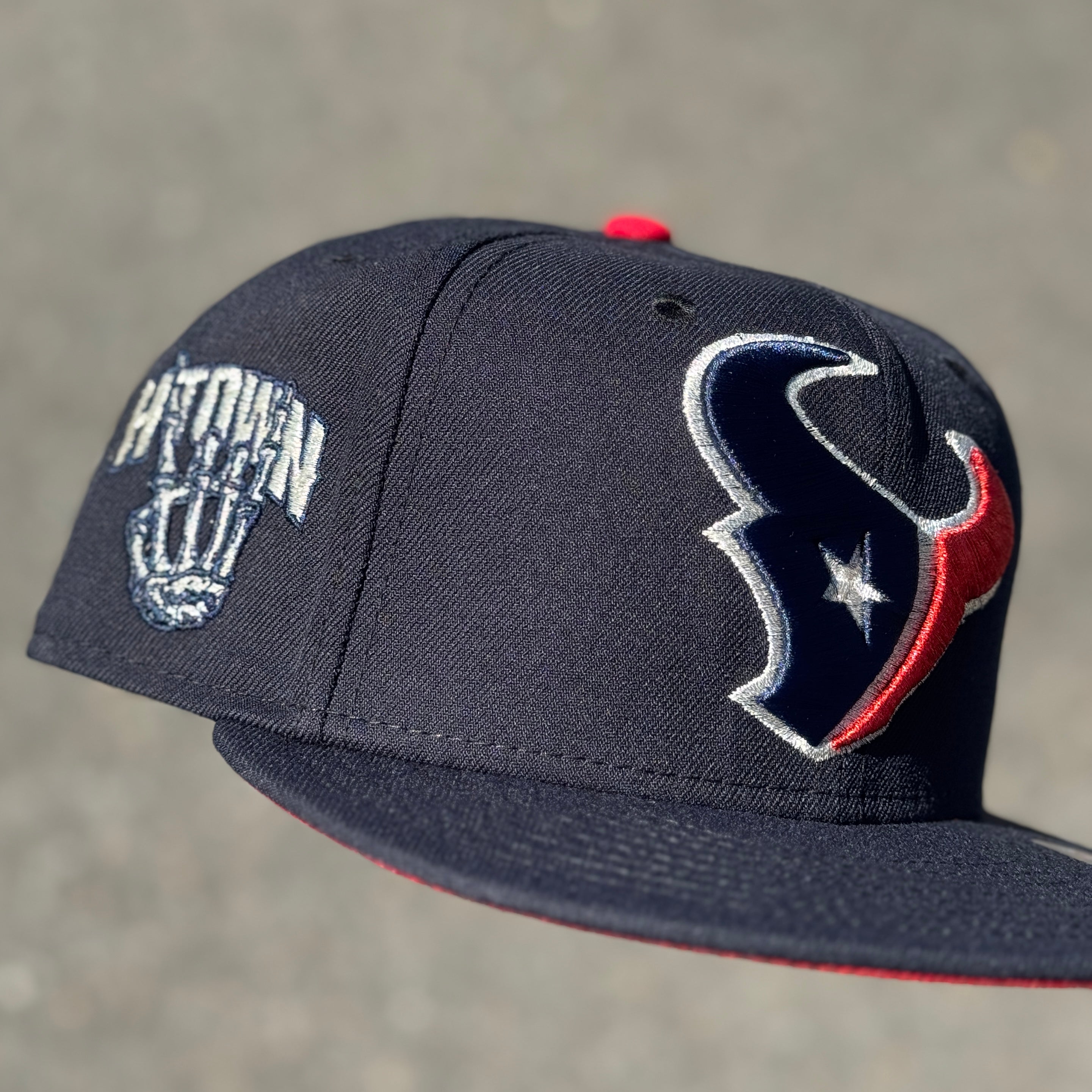 Houston Texans H Town Side Patch NFL Fitted Hat New Era 5950 (Navy Blue/Red/Silver)