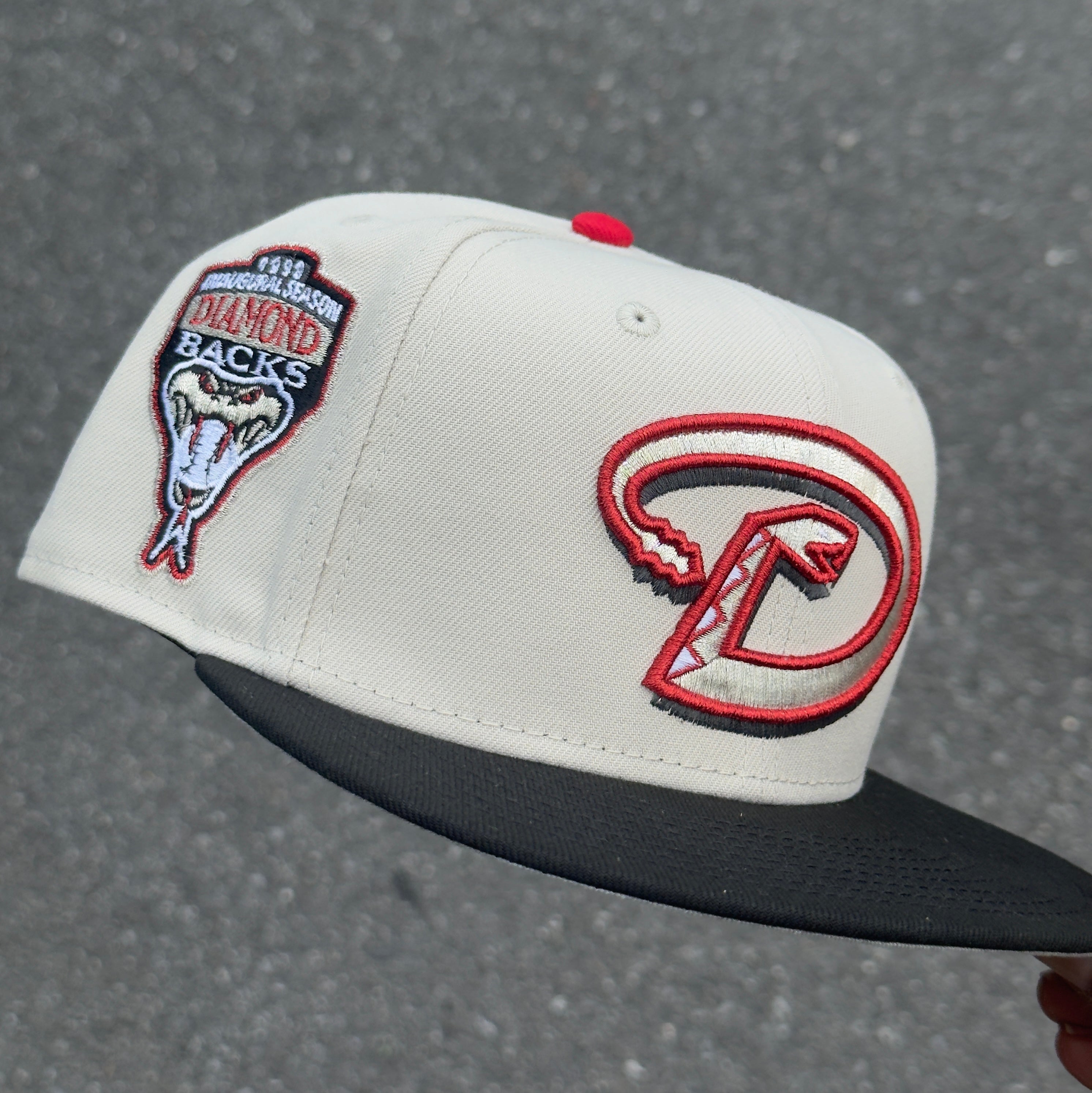 Arizona Diamondbacks 1998 Inaugural Season Side Patch Fitted Hat New Era 5950 (Stone/Black/Silver/Red/Gray)