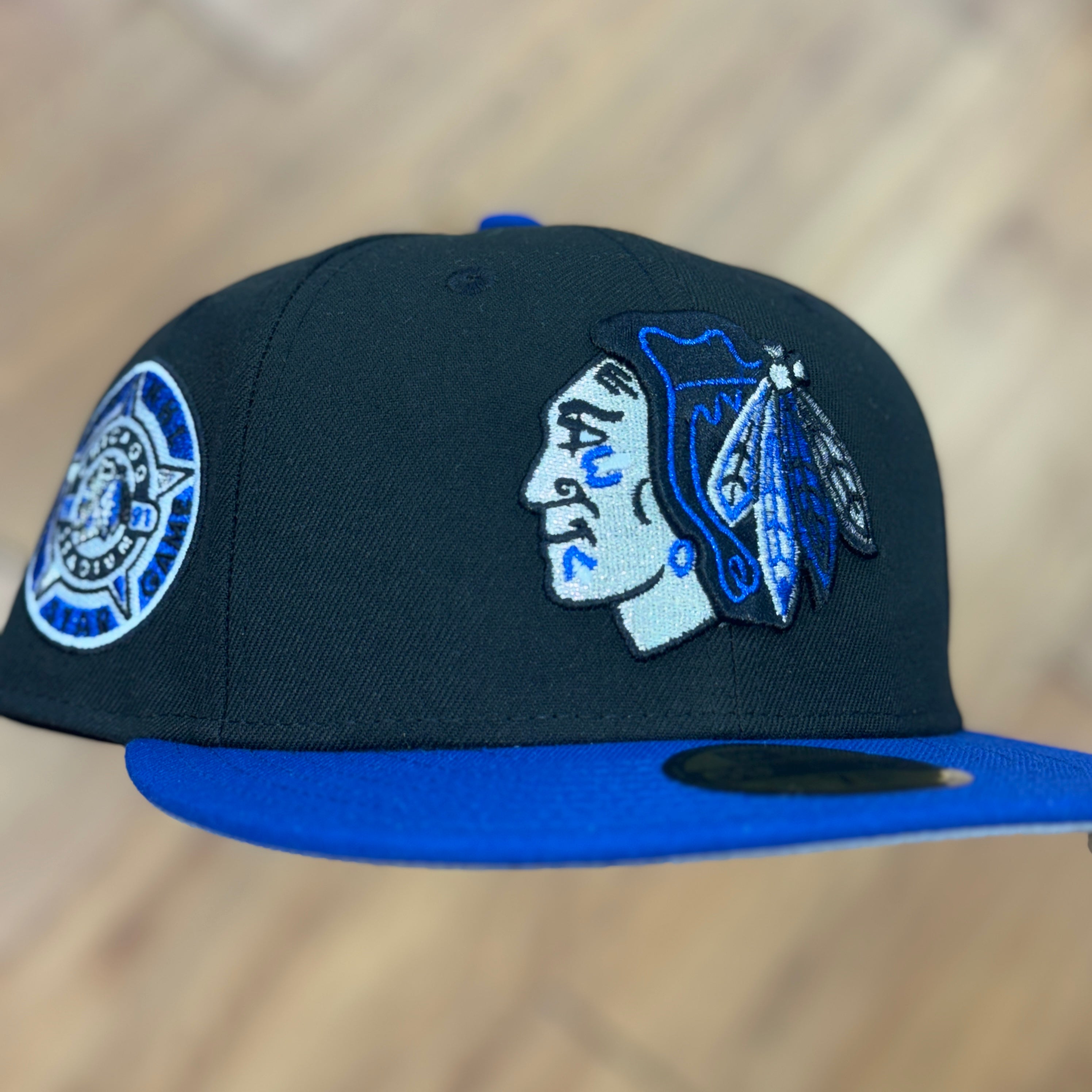 Chicago Blackhawks 42nd All Star Game 1991 NHL Side Patch Fitted Hat New Era 5950 (Black/Blue/White/Silver/Grey)