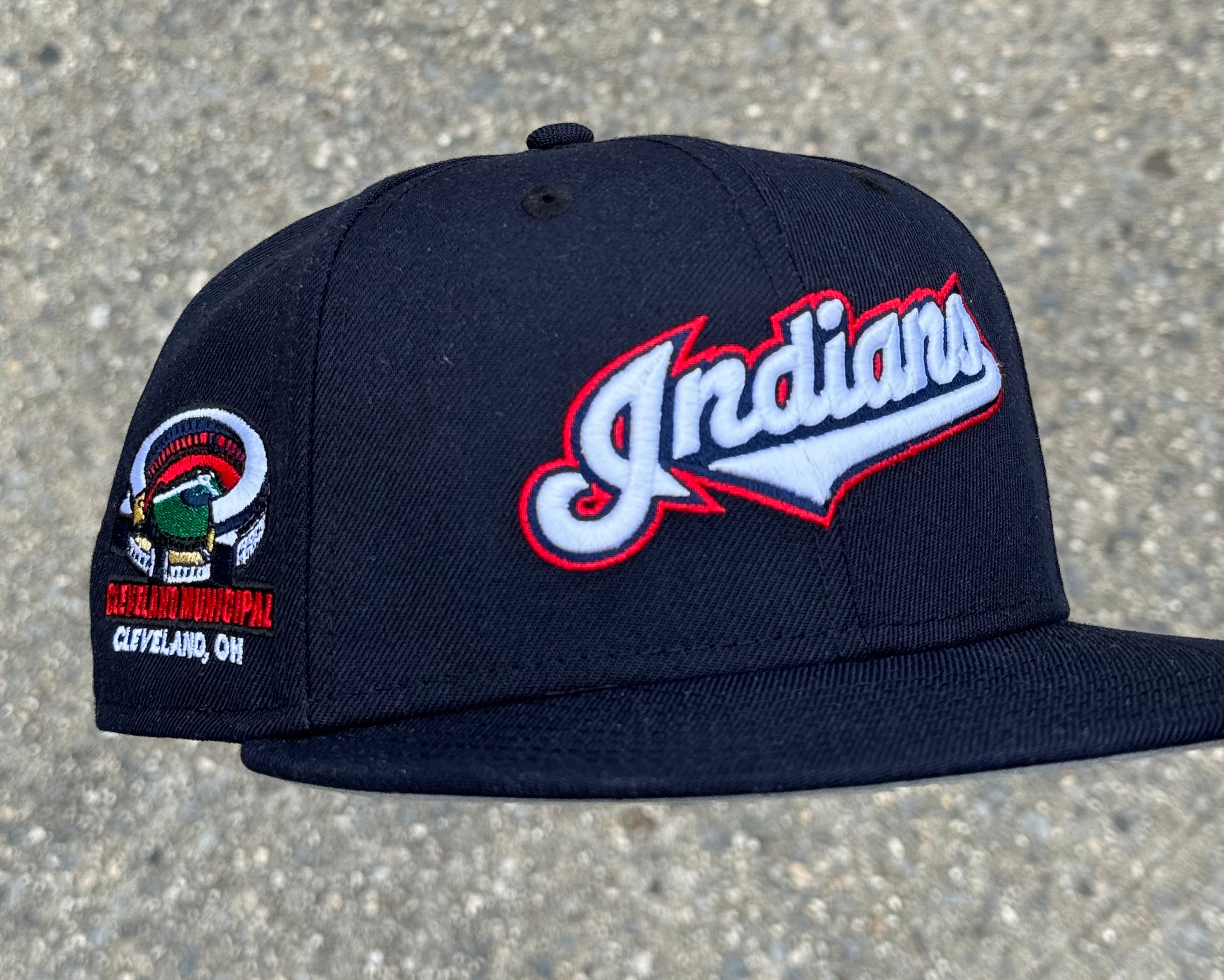 Cleveland Indians Municipal Stadium Side Patch Fitted Hat New Era 5950 (Navy Blue/Red/White/Gray)