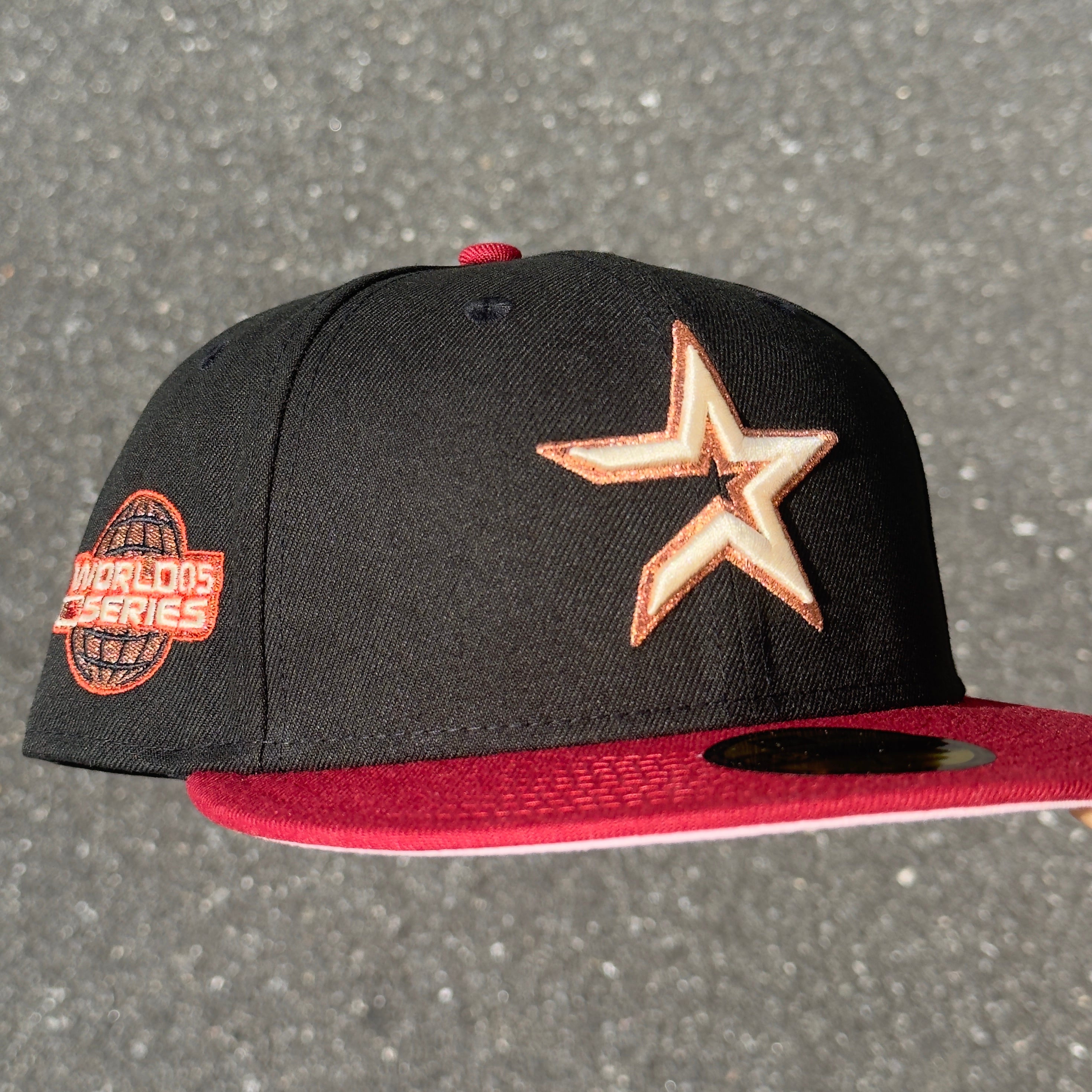 Houston Astros 2005 World Series Side Patch Fitted Hat New Era 5950 (Black/Brick/Red/Seashell/Pink)