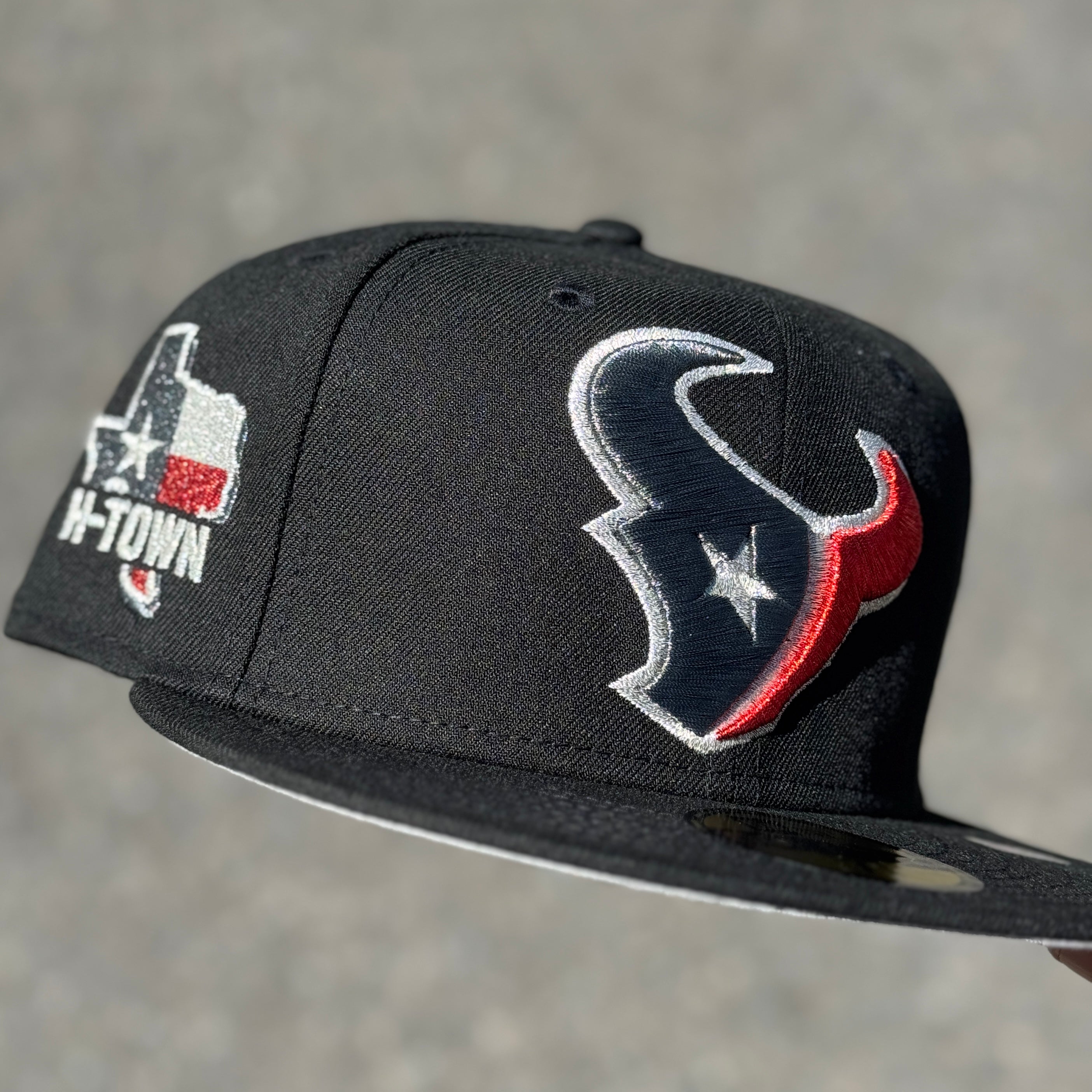 Houston Texans H Town Side Patch NFL Fitted Hat New Era 5950 (Black Pewter/Red/Silver/Gray)
