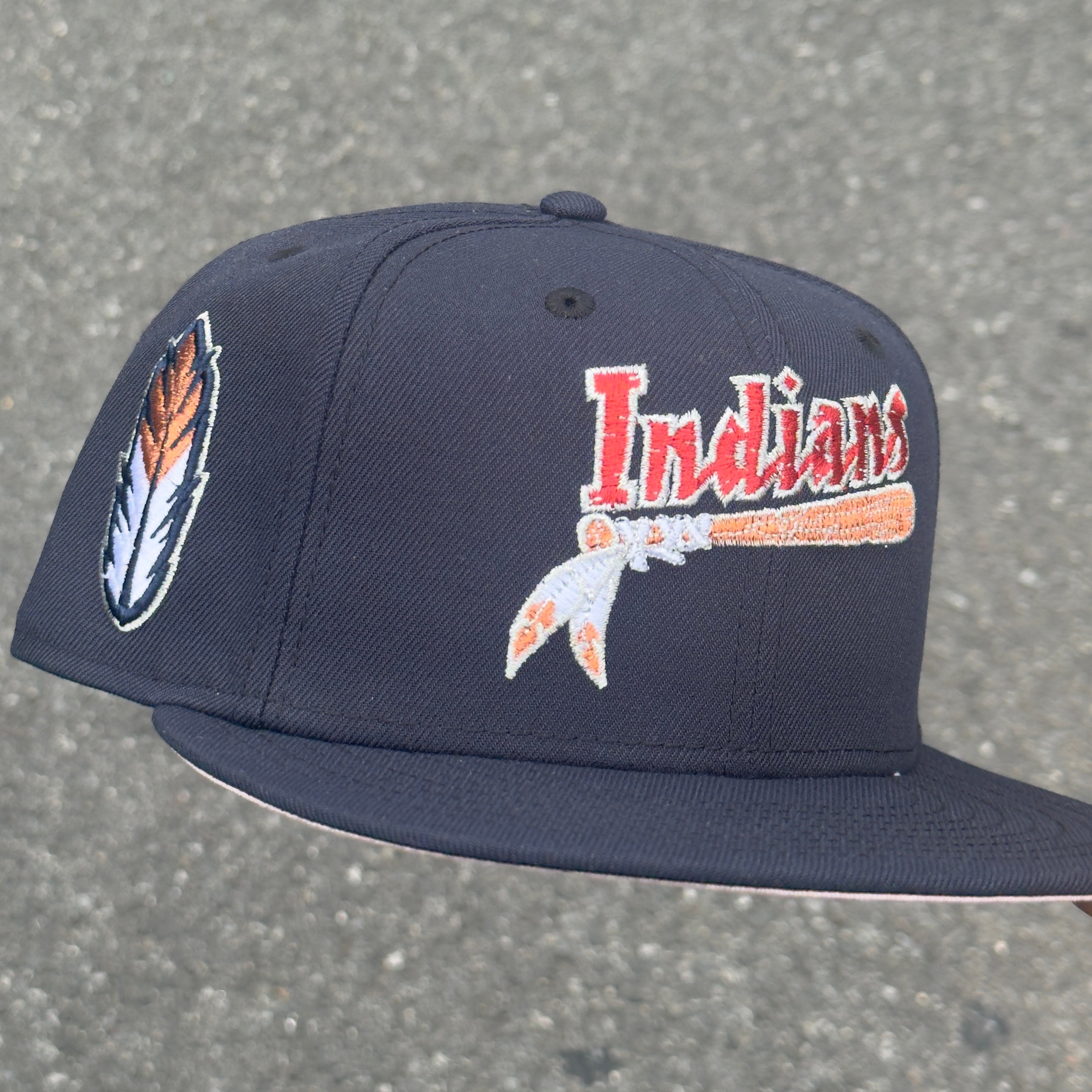 Kinston Indians Feather Side Patch MILB Fitted Hat New Era 5950(Navy Blue/White/Red/Silver/Copper/Pink)