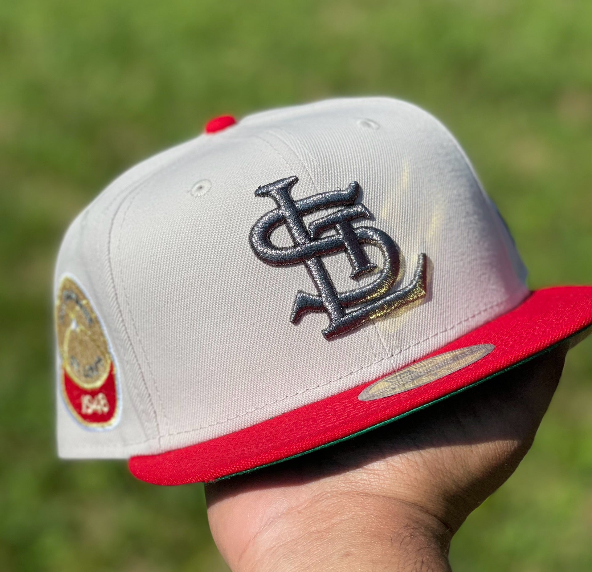St. Louis Cardinals 1948 All Star Game Side Patch Fitted Hat (Stone/Red) New Era 5950 (Stone/Red/Gold/Green)