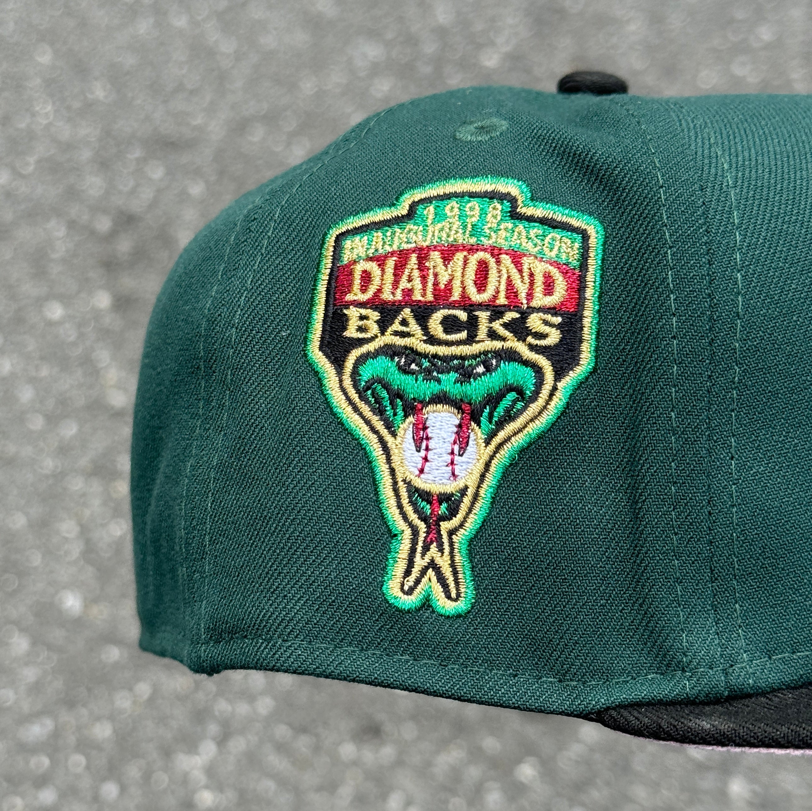 Arizona Diamondbacks 1998 Inaugural Season Side Patch Fitted Hat New Era 5950 (Dark Green/Black/Silver/Metallic Gold/Metallic Green/Metallic Red/Pink)