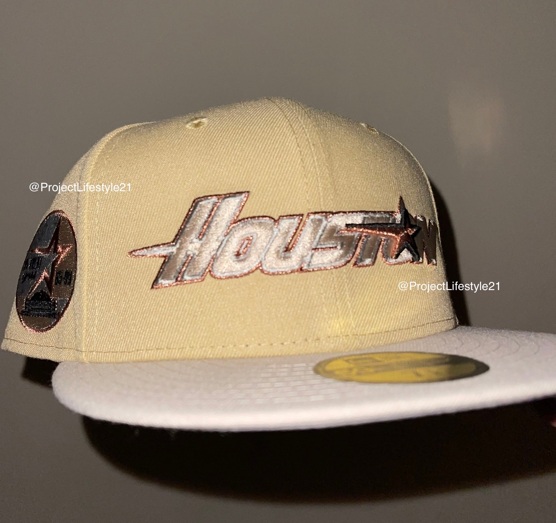 Houston Astros 35 Great Years Patch Fitted Hat (Vegas Gold/Cream)