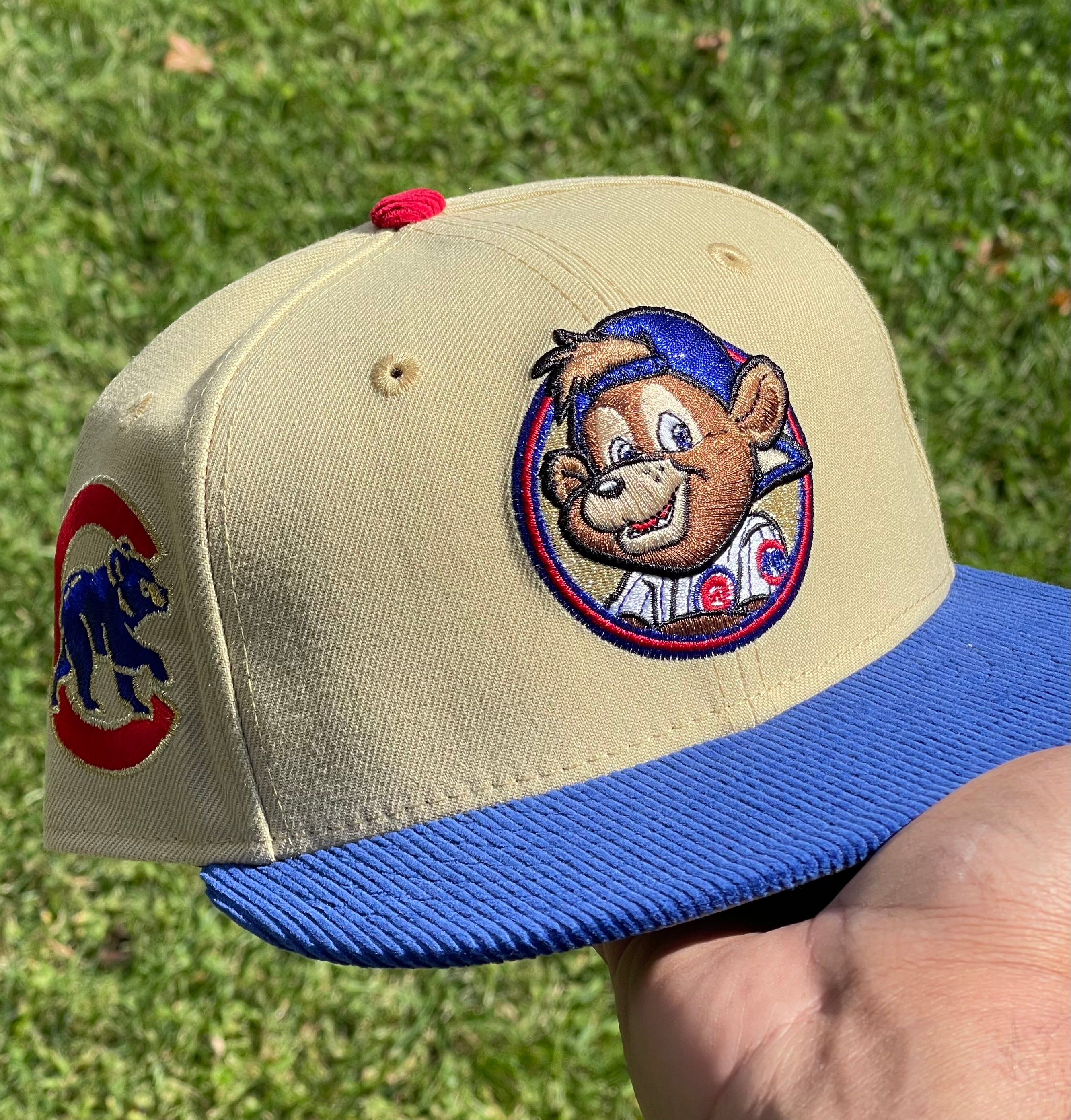 Chicago Cubs Clark The Bear Mascot Fitted Hat (Tan/Blue)