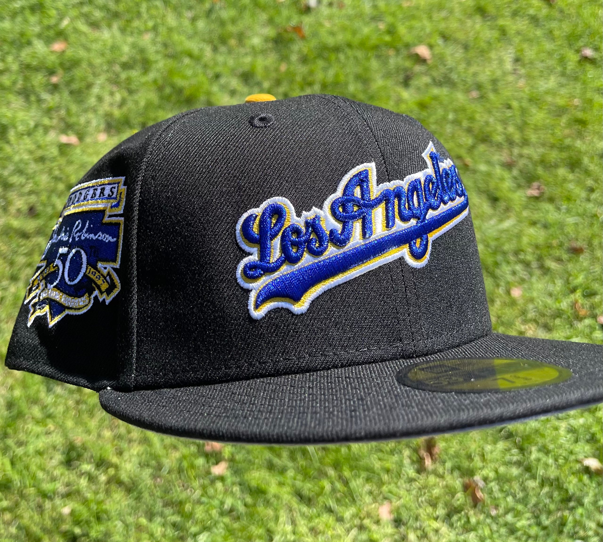 Los Angeles Dodgers Jackie Robinson 50th Anniversary Patch Fitted Hat (Black/Royal Blue/Yellow/White/Gold/Gray)