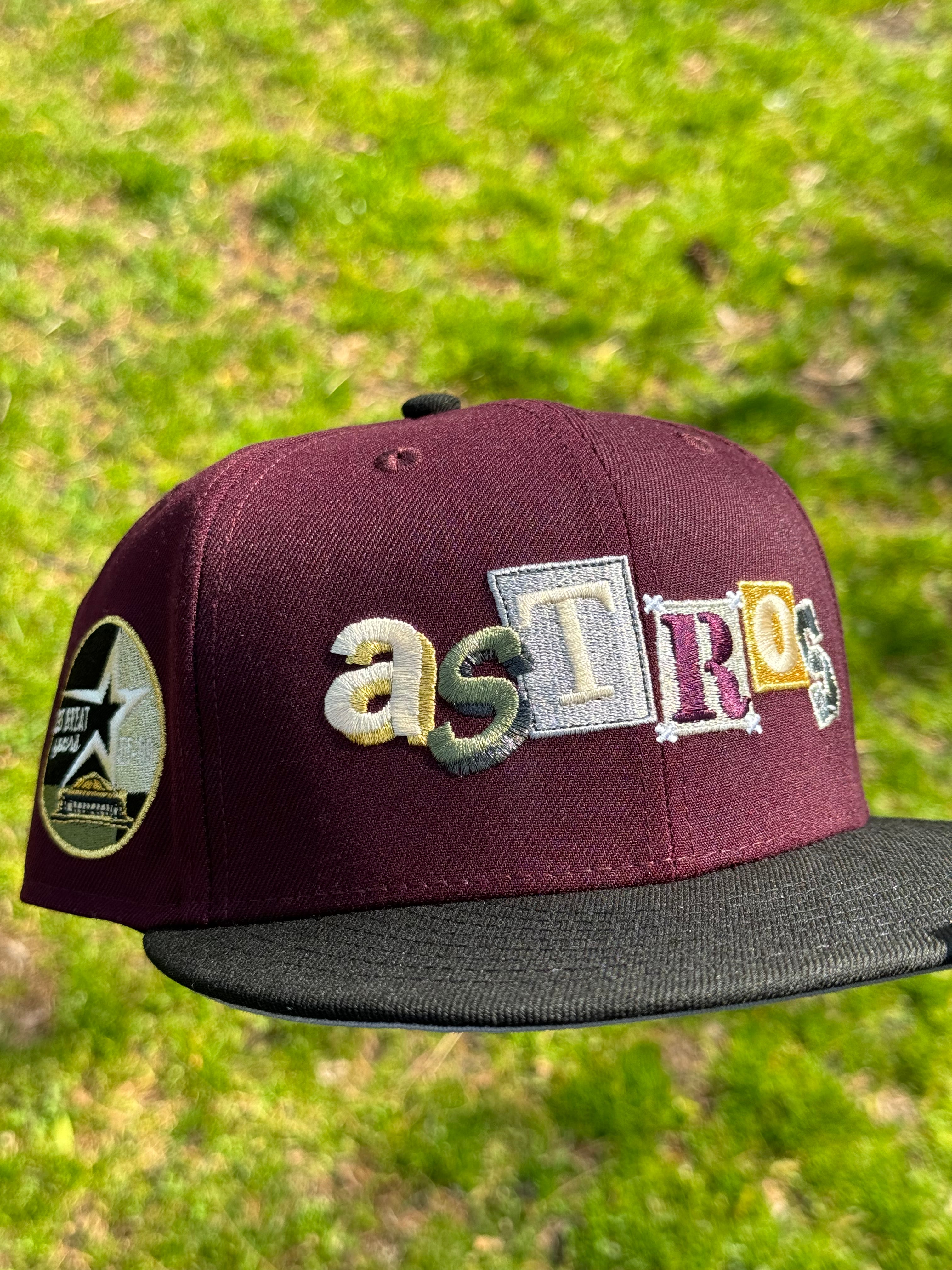 Houston Astros Ransom Logo 35 Great Years Side Patch Fitted Hat 5950 (Burgandy/Black/Gray)