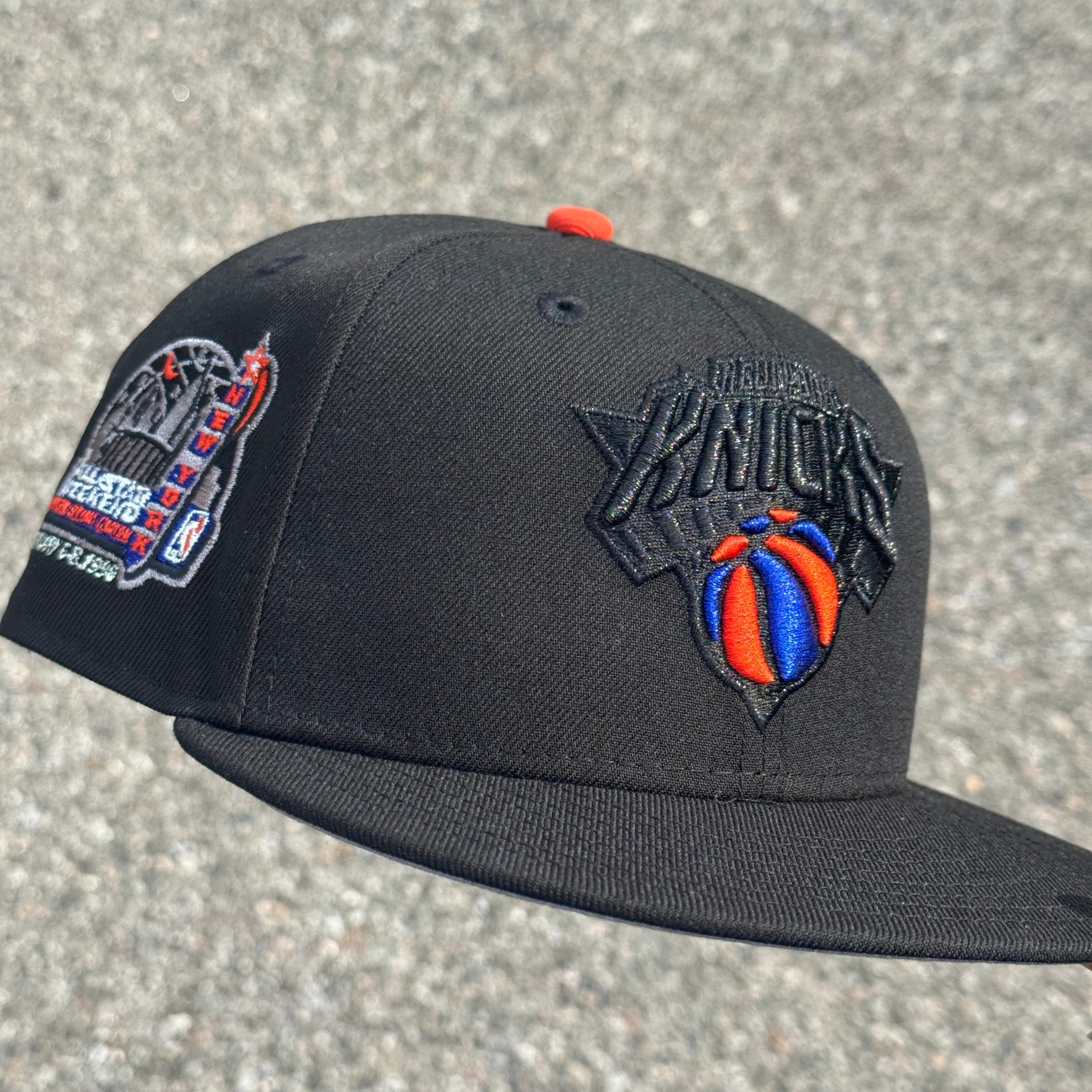 New York Knicks 1999 All Star Weekend Side Patch NBA Fitted Hat New Era 5950 (Black/White/Blue/Orange/Gray)