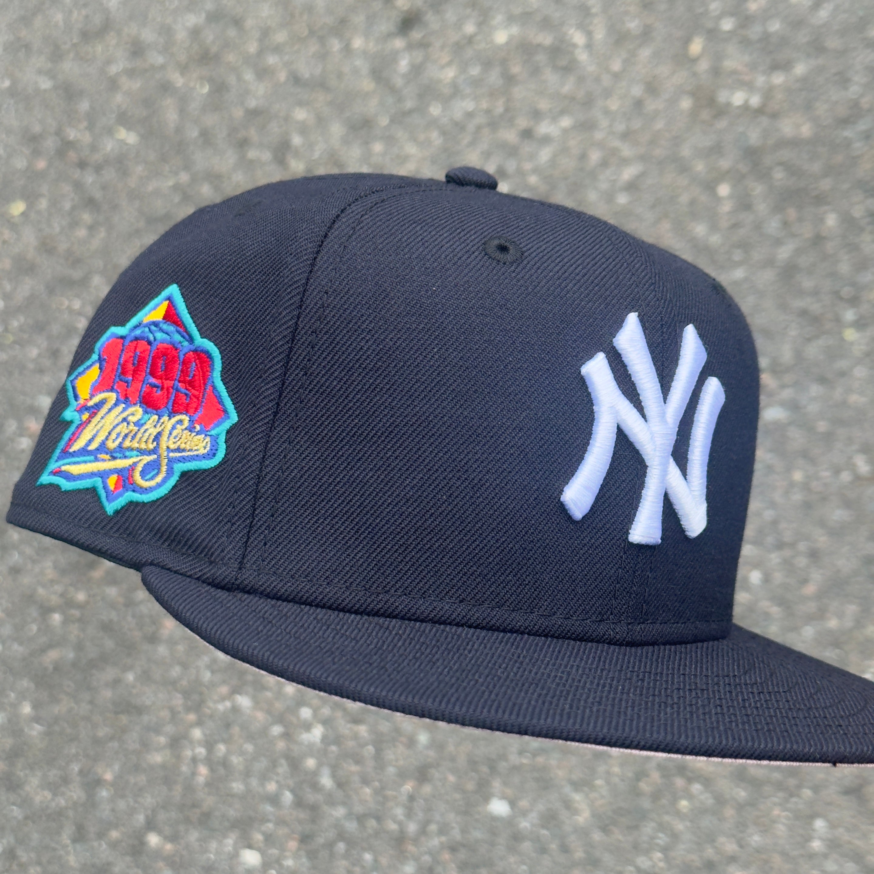 New York Yankees 1999 World Series Side Patch MLB Fitted Hat New Era 5950 (Navy Blue / White / Red / Yellow / Teal / Pink)