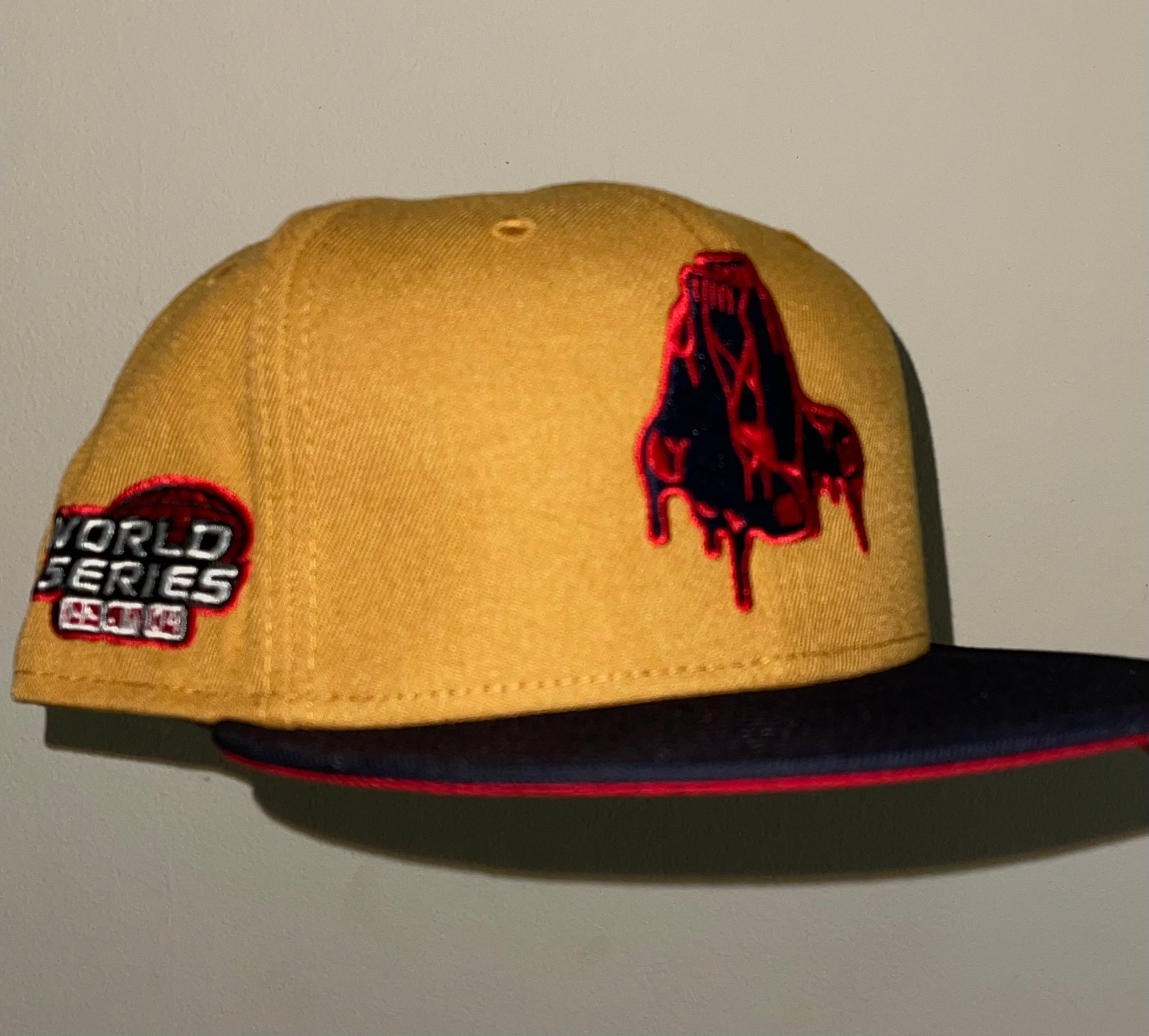 Boston Red Sox Drippy 2004 World Series Patch Fitted Hat (Wheat/Navy/White/Red) New Era 5950