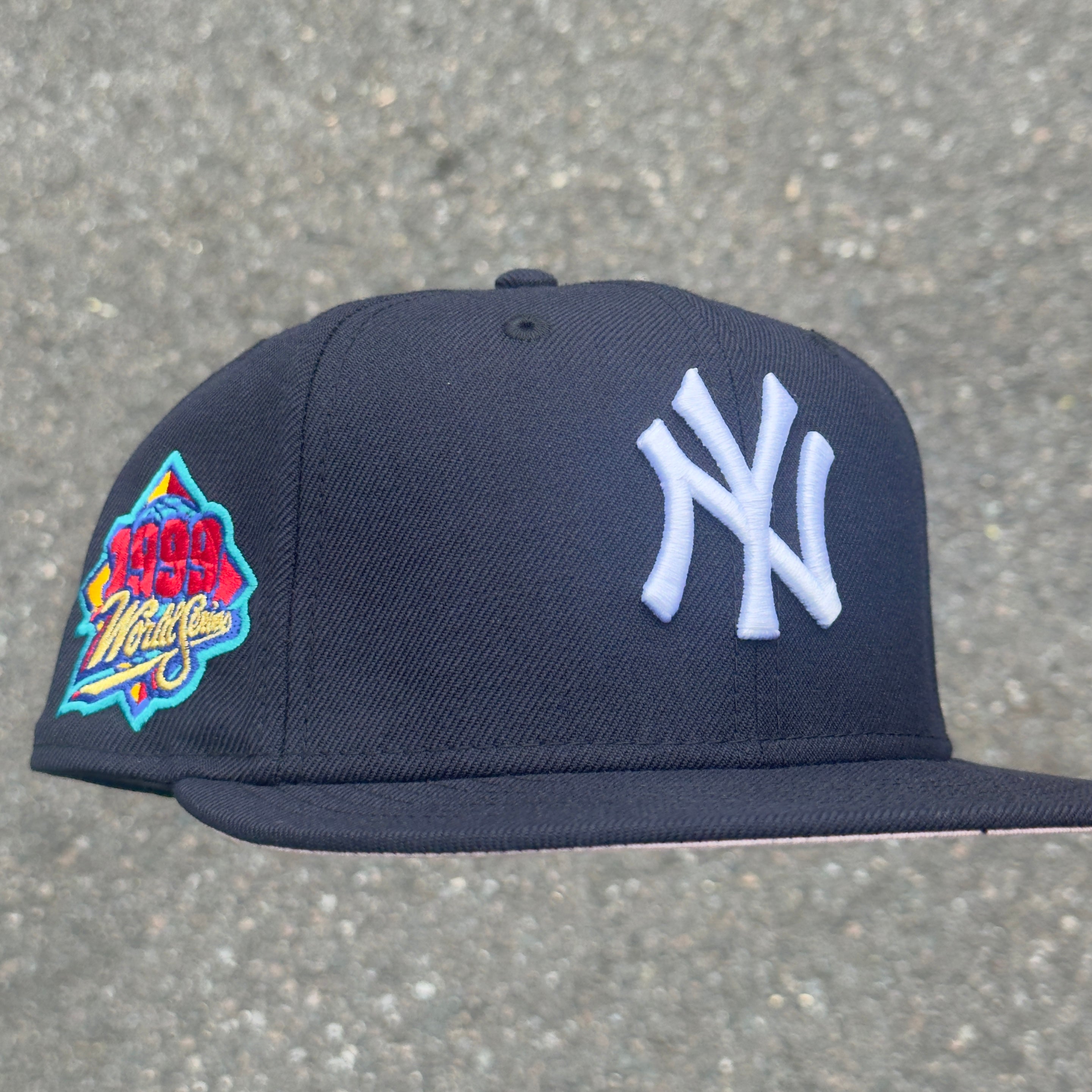 New York Yankees 1999 World Series Side Patch MLB Fitted Hat New Era 5950 (Navy Blue / White / Red / Yellow / Teal / Pink)